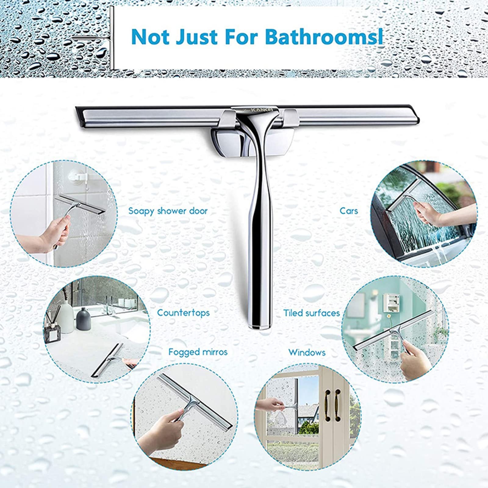 Limpiacristales Ducha Extractor De Baño Y Ducha Borrador Acero Inoxidable Limpiacristales Limpia Cristales De Baño con Colgador De Ventosa para Ventanas Baño Coche Azulejos