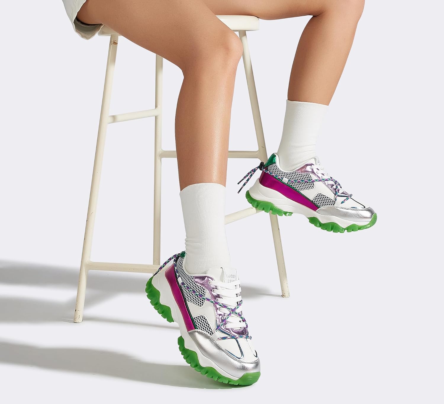 LUCKY STEP Women's Platform Colorful Fashion Sneakers Tennis Retro Colorblock Adjustable Lace Lifestyle Stylish Cute Chunky Dad Casual Walking Shoes - Image 8