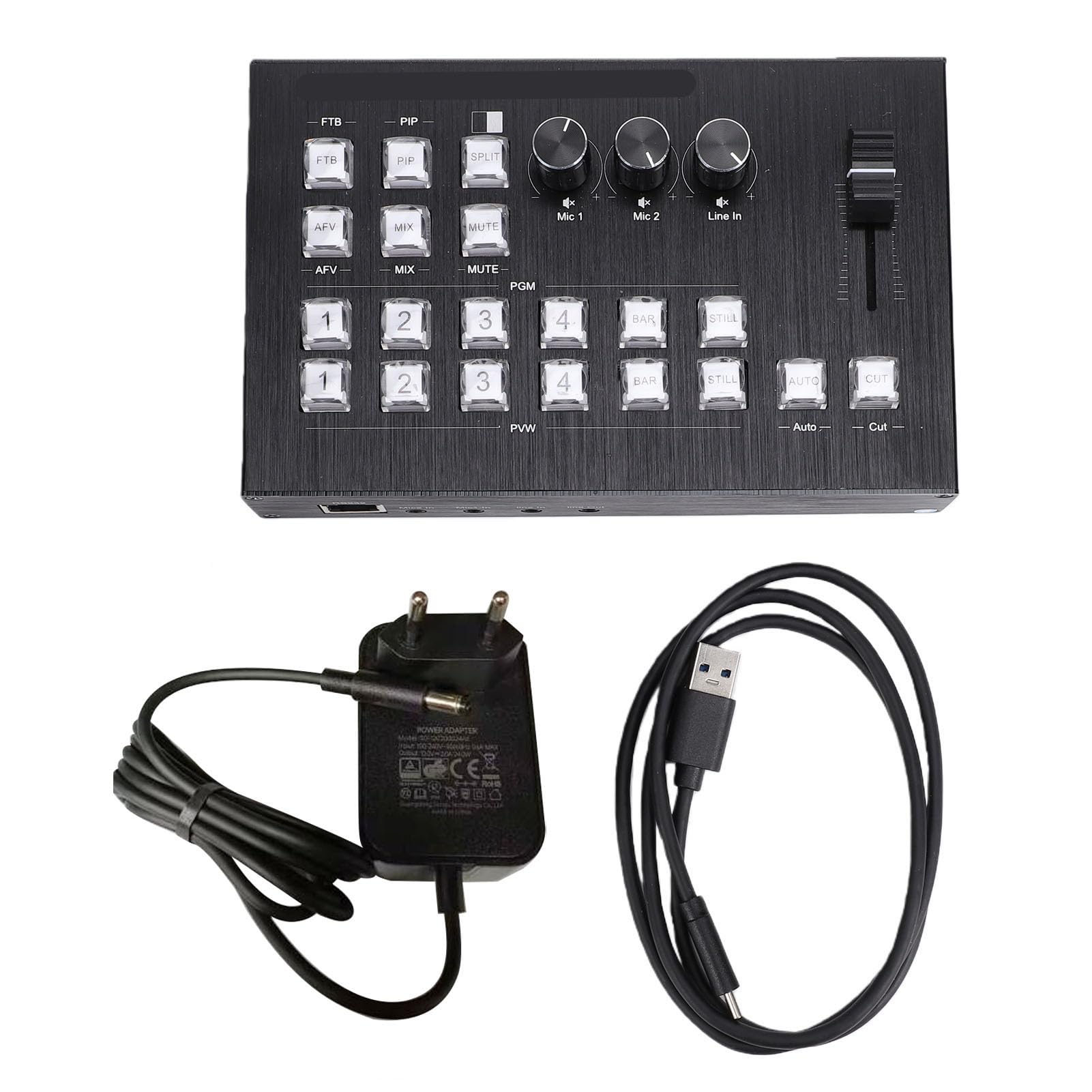 Switcher Video a 4 Ingressi e 2 Uscite, Anteprima del Segnale HD 4K Mixer per Streaming Live Mixing Audio Multicanale per Registrazione Live di Trasmissioni Multiple Mixer (Spina europea)