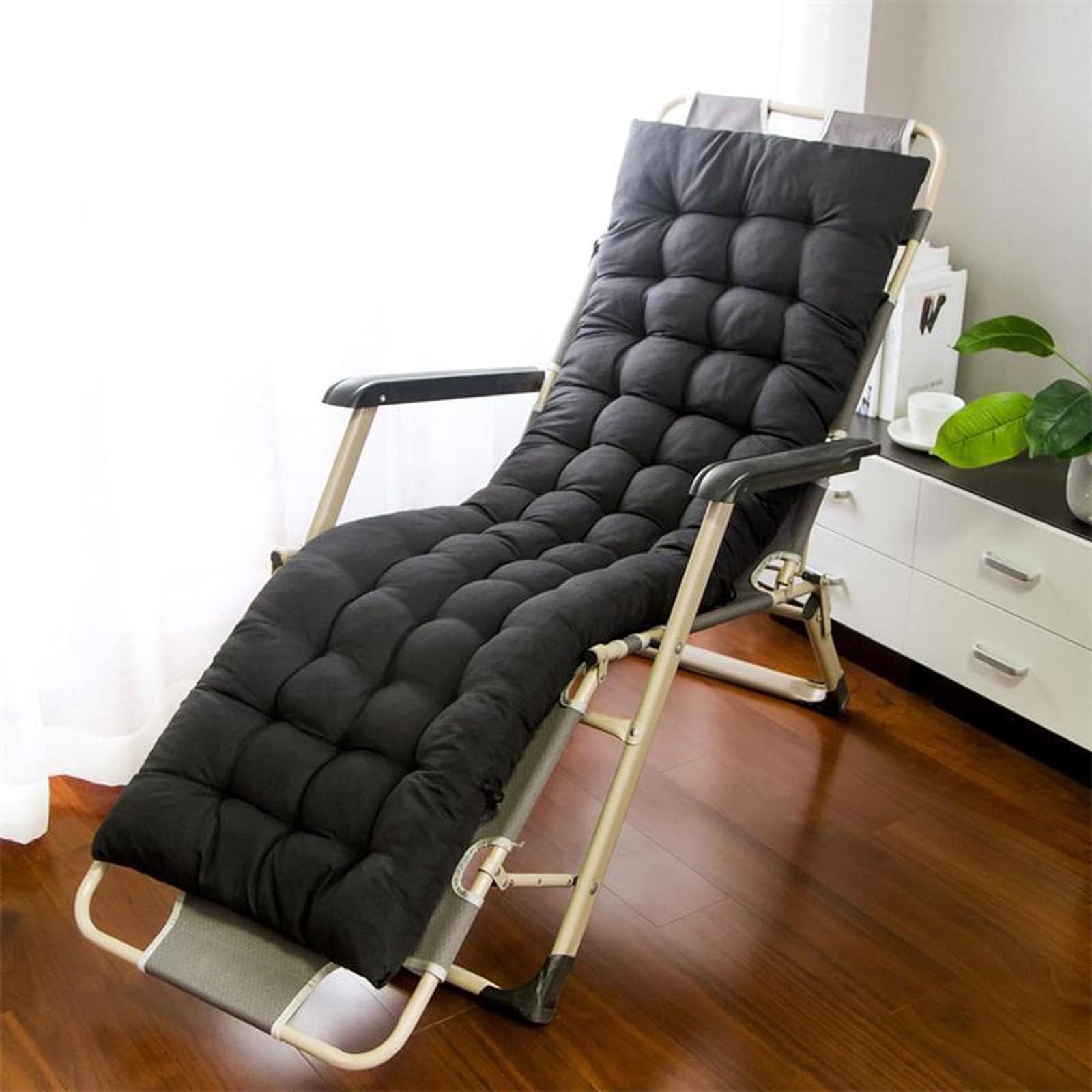 BangDon Elegant Style Sun Lounger Cushion Only Classic Home Furniture Chaise Rocking Chair Cuhsion Thickened Chair Pads(No Chairs) for Patio Garden Tatami Sofa (Black,110 * 40)