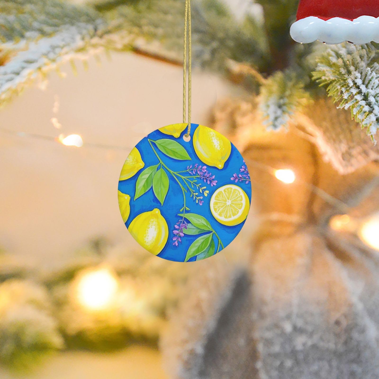 Christmas Tree Ornaments Ceramics Christmas Round Decorations Lemon Blue Yellow Boho Ceramics Ornaments Circle Pentagram Xmas Tree Hanging Pendant for Christmas Tree Party Holiday Home Decor