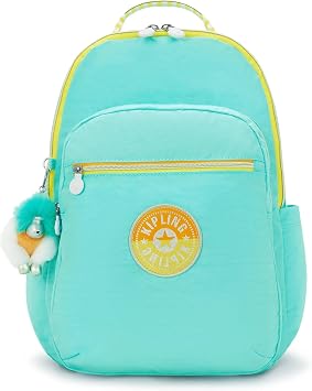 Kipling Women's Seoul 15" Laptop Backpack, Durable, Roomy with Padded Shoulder Straps, Built-In Protective Sleeve, Poppy Aqua C, 12.75''L x 17.25''H x 8''D, Seoul 15" Laptop Backpack, Durable, Roomy