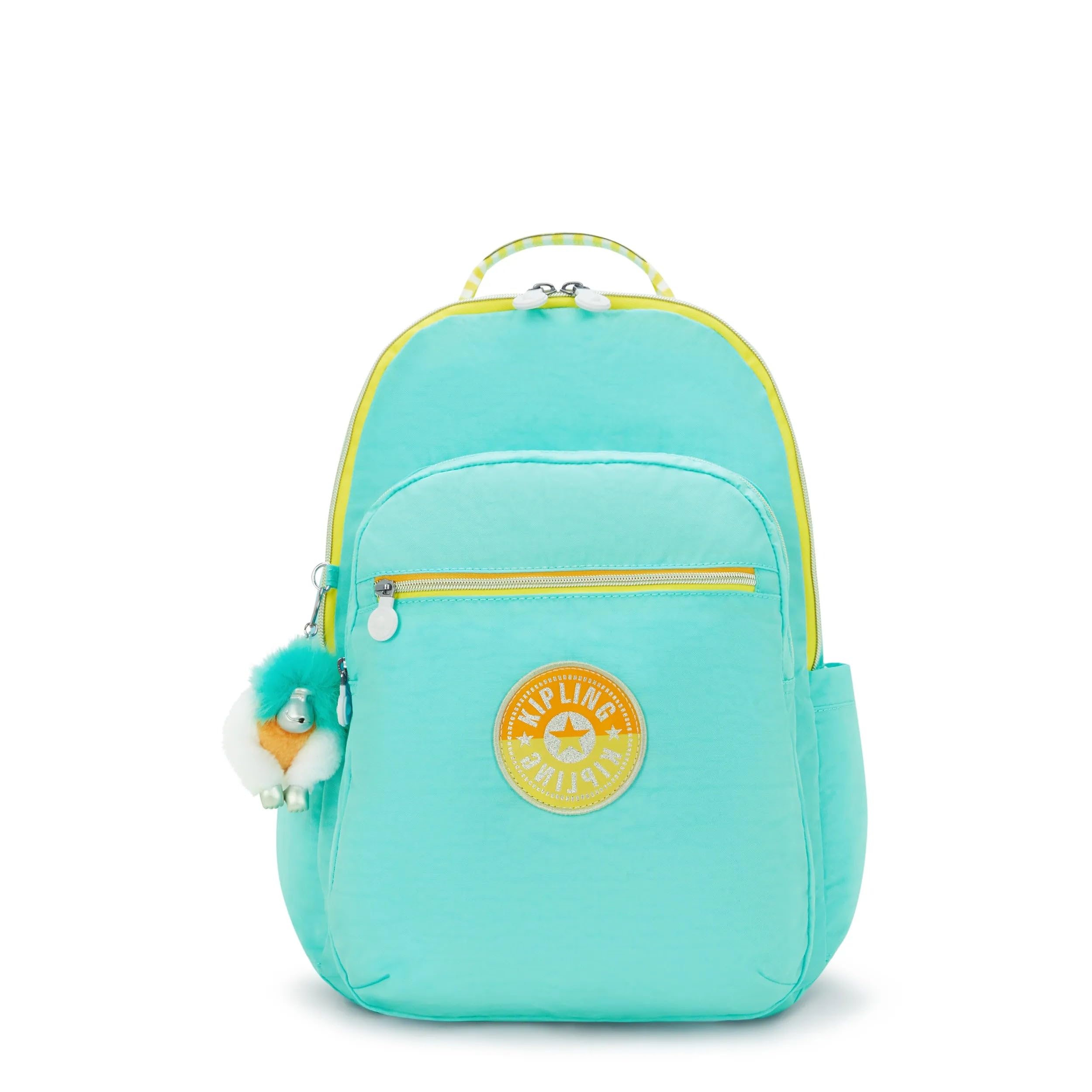 Kipling Women's Seoul 15" Laptop Backpack, Durable, Roomy with Padded Shoulder Straps, Built-In Protective Sleeve, Poppy Aqua C, 12.75''L x 17.25''H x 8''D, Seoul 15" Laptop Backpack, Durable, Roomy