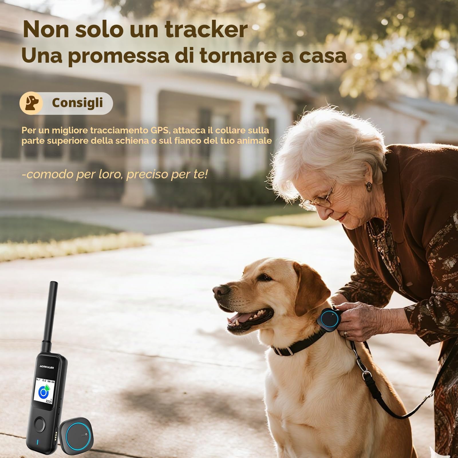 Aorkuler Localizzatore GPS per cani da esterno per aree senza segnale, localizzatore per animali domestici, localizzatore per animali domestici, monitoraggio in tempo reale per escursioni, passeggiate