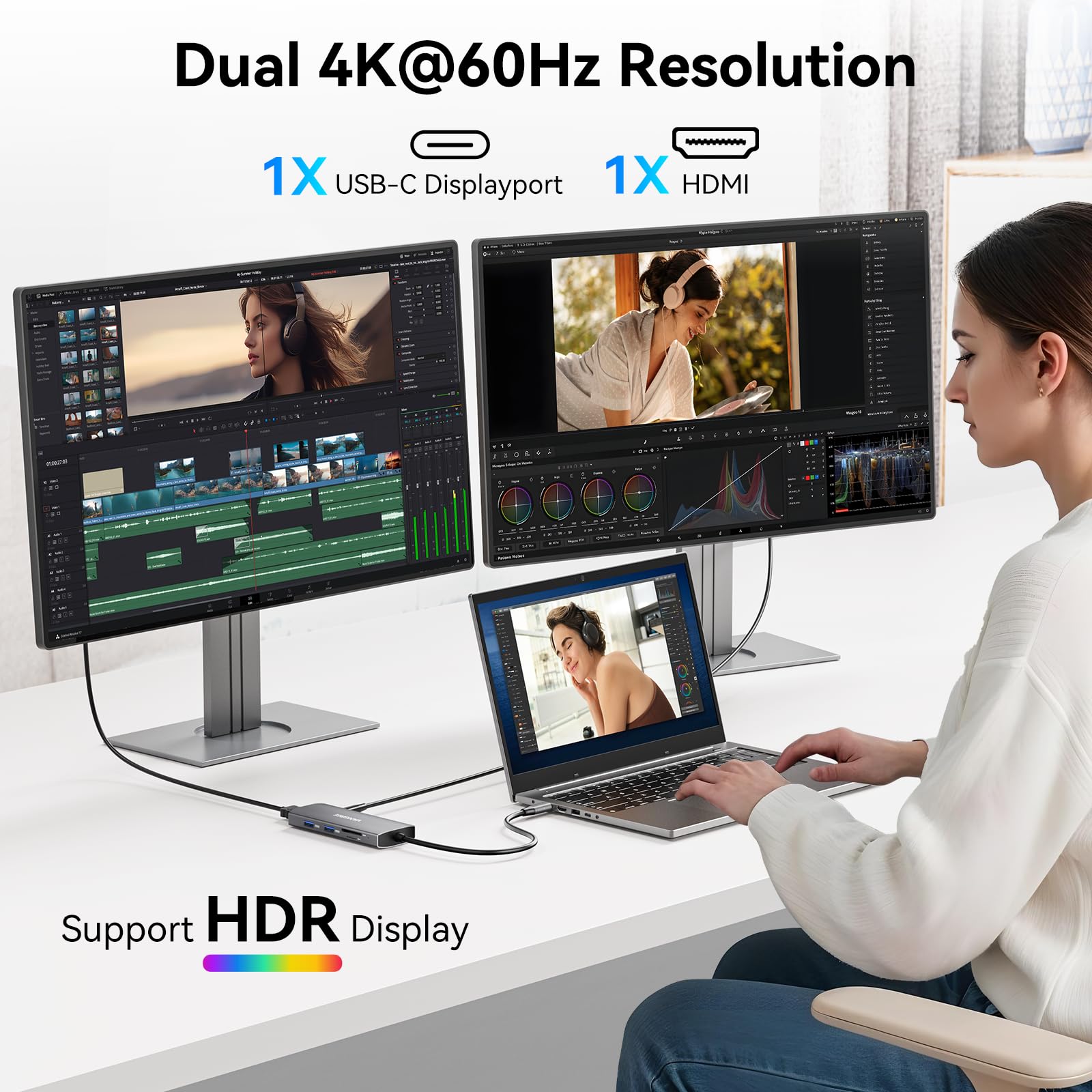 VANGREE 9w1 USB C Hub 10Gbps, 4K@60Hz USB-C Display, 100W PD | 3x USB-C & 2x USB-A 3.2, 4K@60Hz HDMI, SD/TF, SST & MST, do MacBook, iPad, Dell, Surface, Samsung DEX