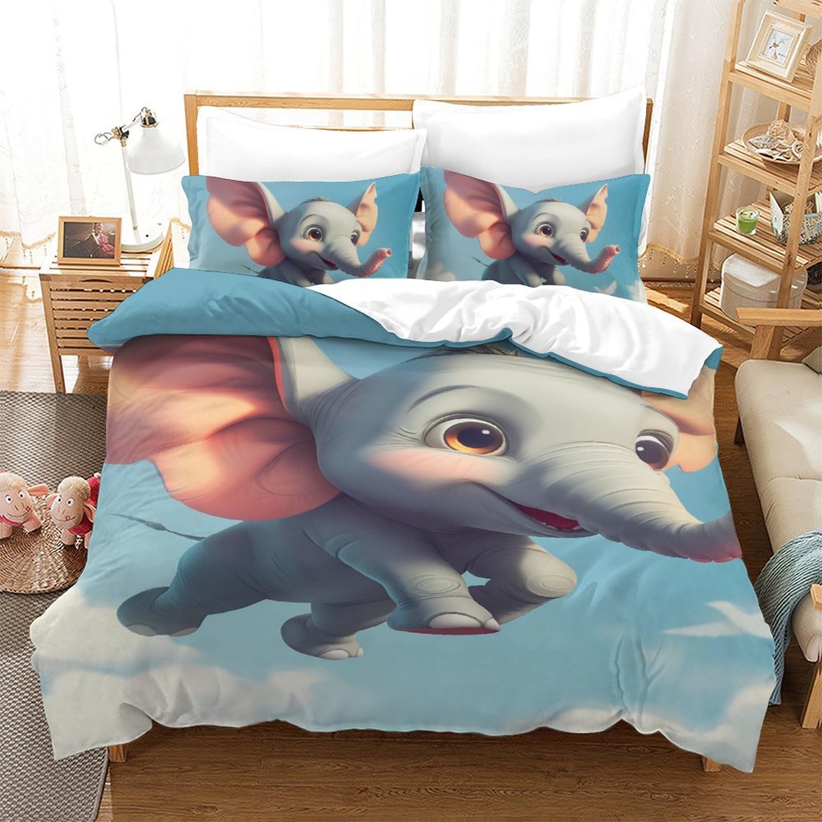 Parure de lit imprimé 3D les éléphants housse de couette microfibre 140x200