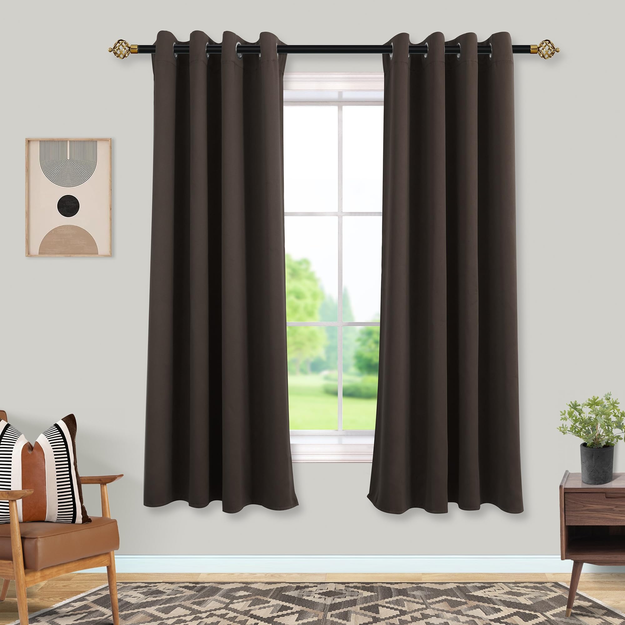Mrs.Naturall Brown Curtains 2 Panels Blackout,Vintage Dark Academia Moody Western Curtains for Living Room,63 Inch Length,Chocolate Mocha