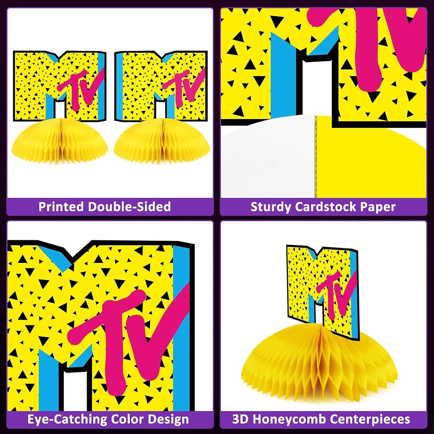 80s Party Decorations Back To The 80s Party Honeycomb Centerpieces Retro Table Toppers For 1980s Birthday Party Favors Supplies Neon Party Decorations - Image 2