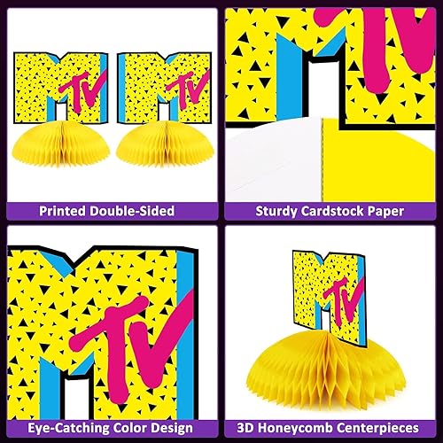 Miniatura 2 de Distaratie Decoraciones de fiesta de los años 80 10 centros de mesa de panal de neón para cumpleaños de los años 80, bodas, despedidas de soltera,