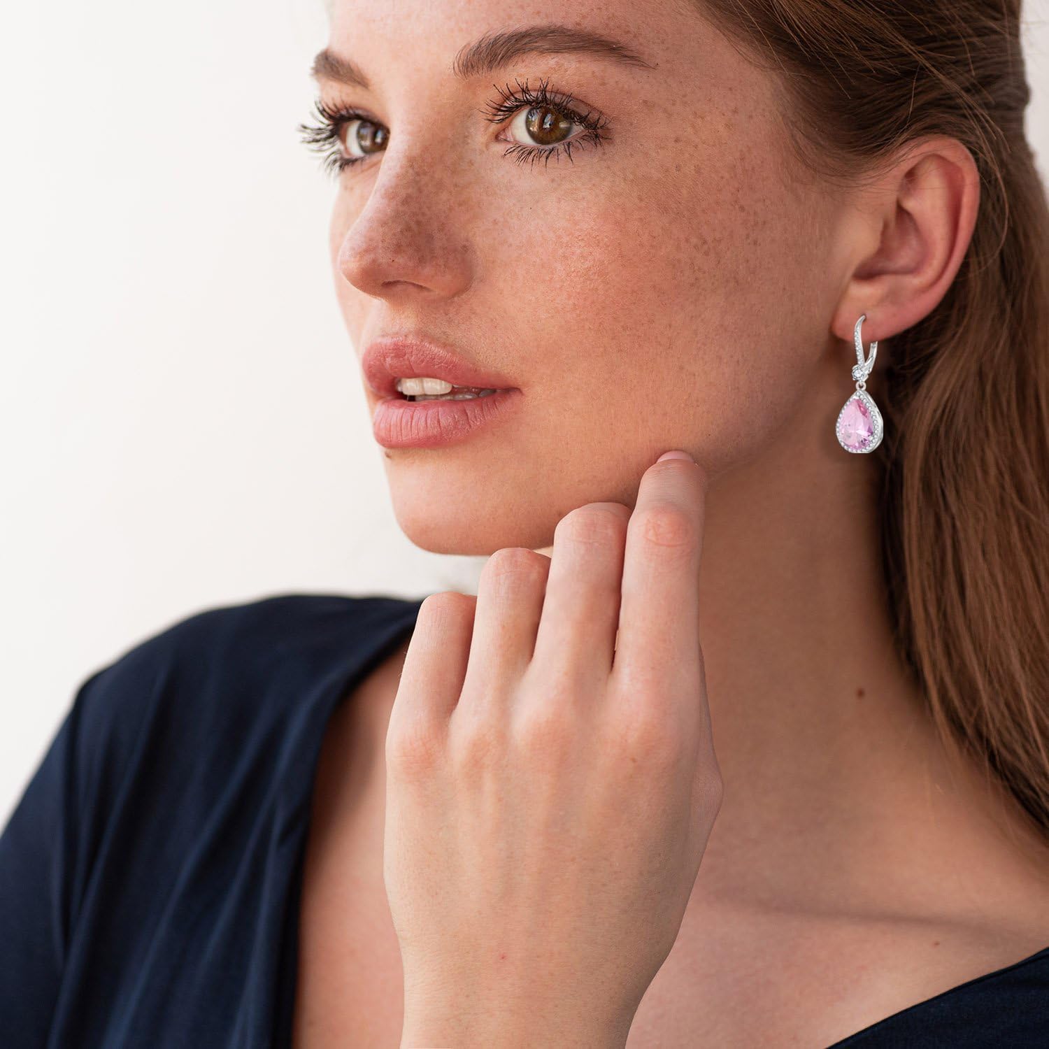 10 * 12mm Dangle Drop Birthstone Earrings for Women 925 Sterling Silver Halo Solitaire Leverback Earrings Hypoallergenic Jewelry for Women - Image 5