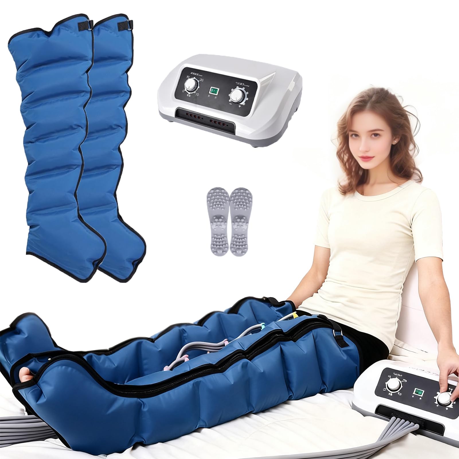 SUYUDD 6 Cavity Air Compression Leg Massager, Pneumatic Leg Wrap Pressure Machine for Lymphatic Drainage Leg Massager, Full Body Massage Pressotherapy Lymphatic Drainage