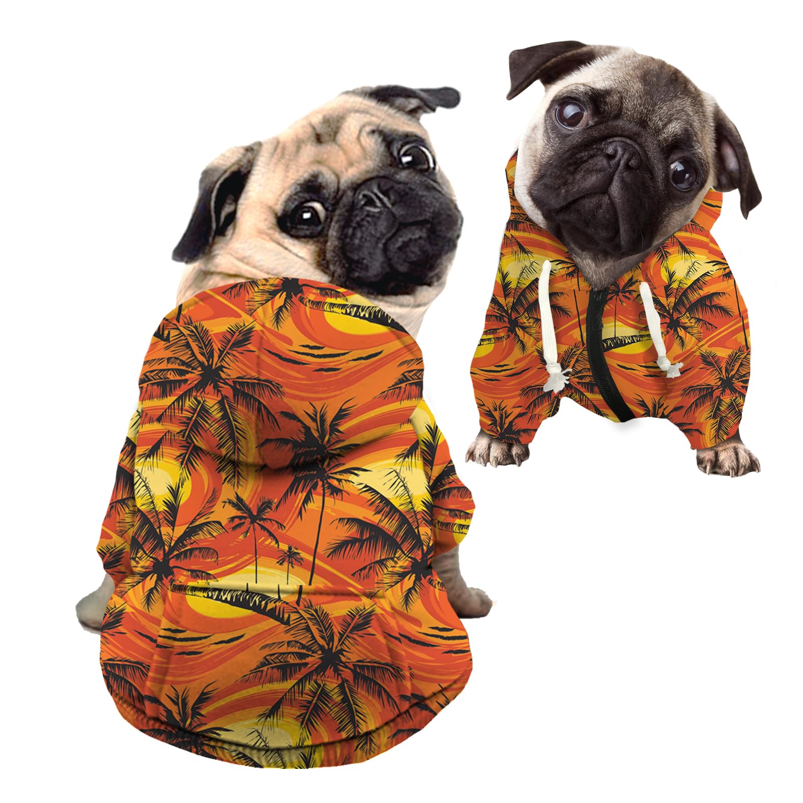 Kuiaobaty Hawaii Palm Tress Pet Clothing Breathable Dog Hoodies, Yellow Island Sunset Zipper Hooded Puppy Pullover for Small Medium Dogs — image 1