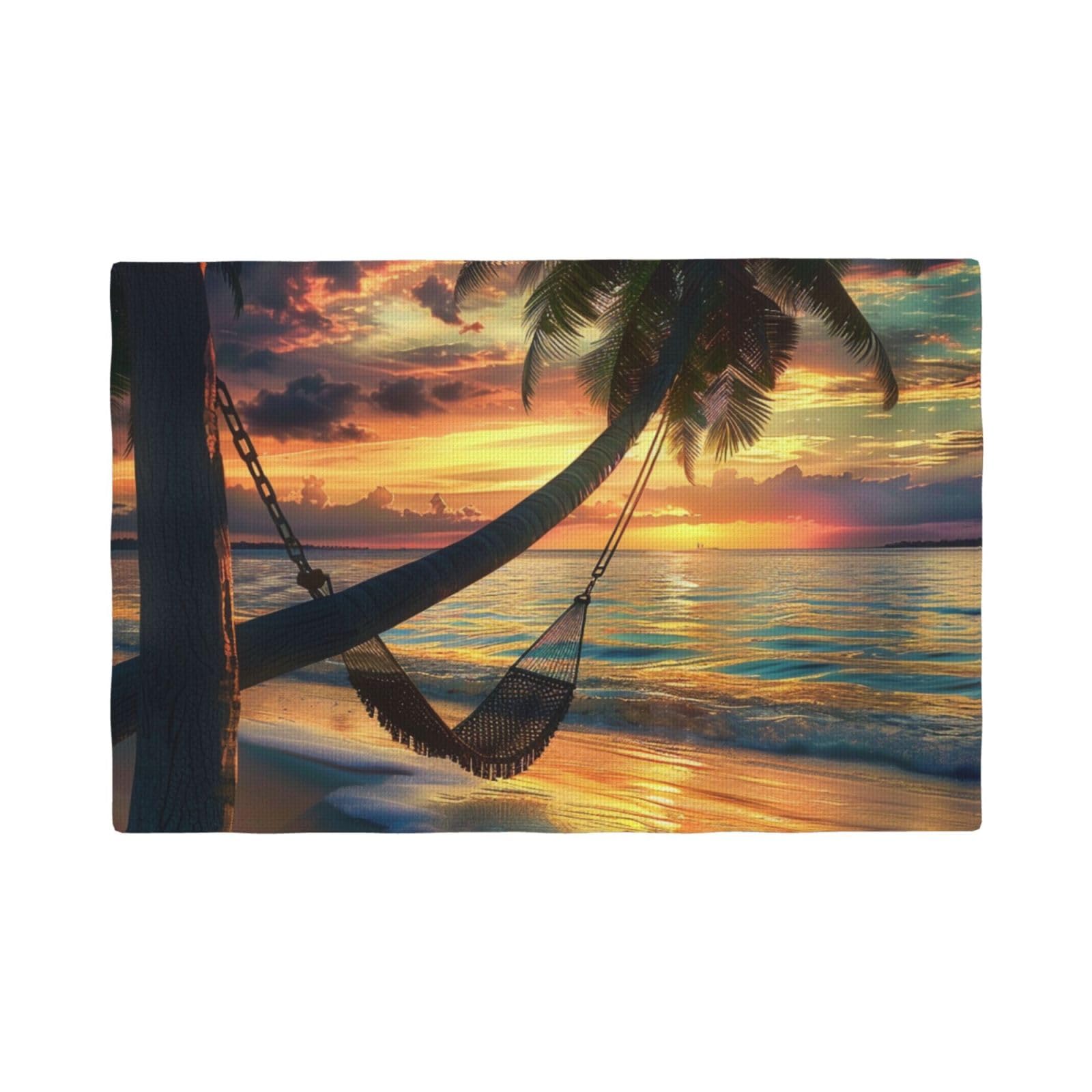 Coconut Beach Sunset Hammock Print Placemats Set, Heat Resistant Washable Placemat 12x18in Table Mats for Party Kitchen Dining Table Decoration Indoor Outdoor, Six Piece