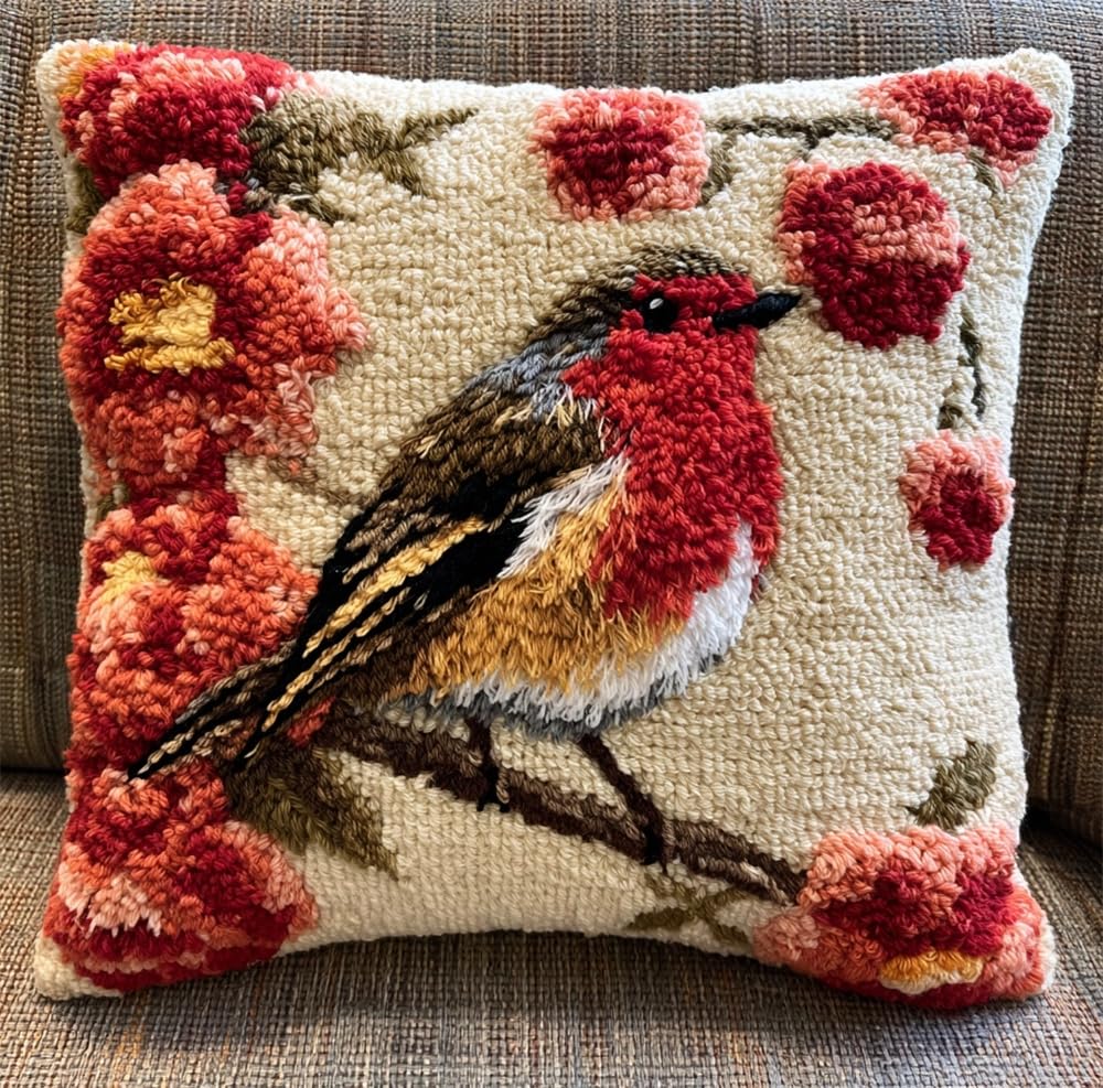kitphoenix Latch Hook Kit,Robin and Flowers