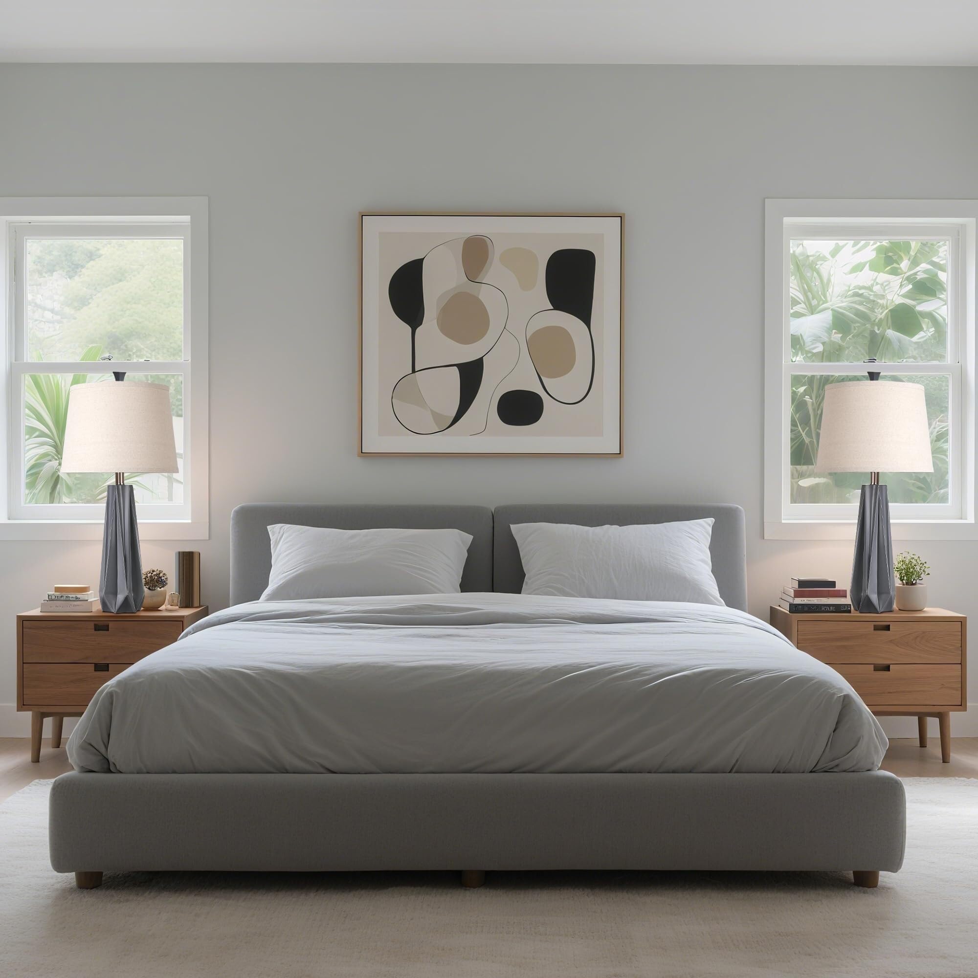 CCXXYGWJ Set Lampada da Tavolo in Resina - Temperature di Colore Blu e venature del Legno, Elegante Paralume in Lino, Adatto per Camera da Letto, Arredamento per Ufficio (venature del Legno Chiaro)