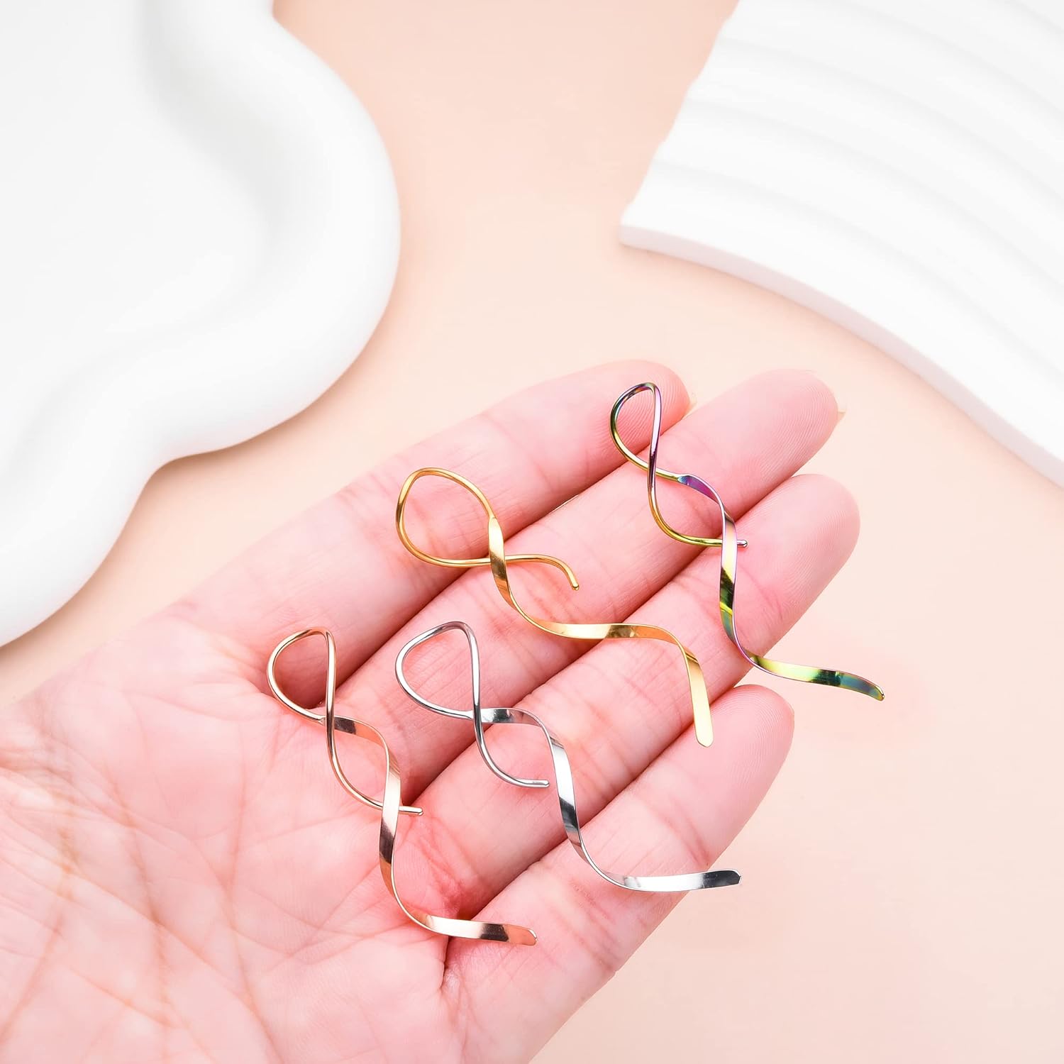 Hanreshe 4Pairs Spiral Threader Earrings for Women Handmade Twisted Spiral Stainless Steel Drop Dangle Earrings Threader - Image 5