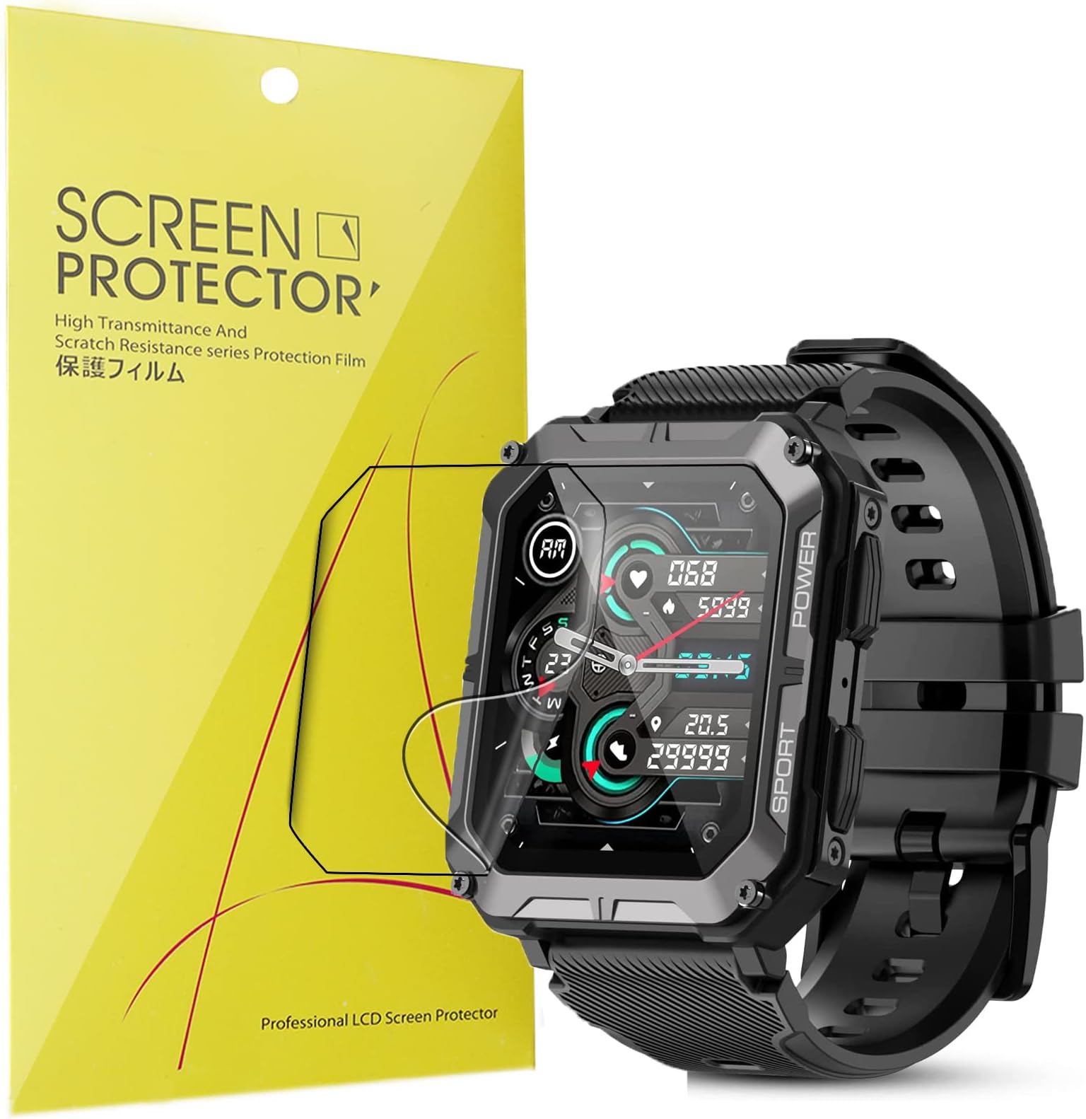 Compatible for PUREROYI Military Smart Watches Screen Protector, [6 Pack] Full Coverage TPU Clear Film Compatible for PUREROYI 1.83'' C20 Pro Military Smart Watches / meoonley C20 Pro 1.83 inch