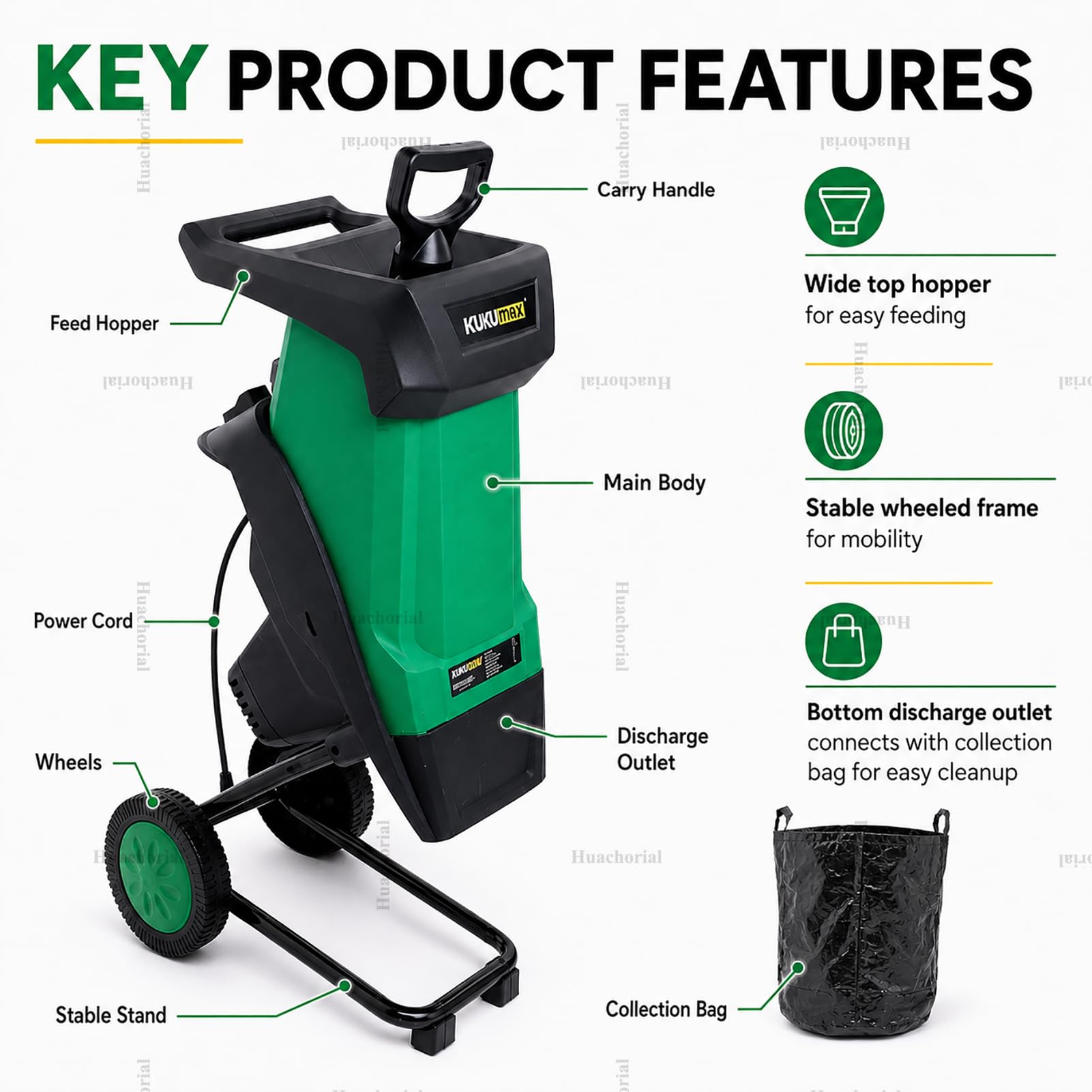 Broyeur de Végétaux Électrique 2400W pour Branches Et Feuilles