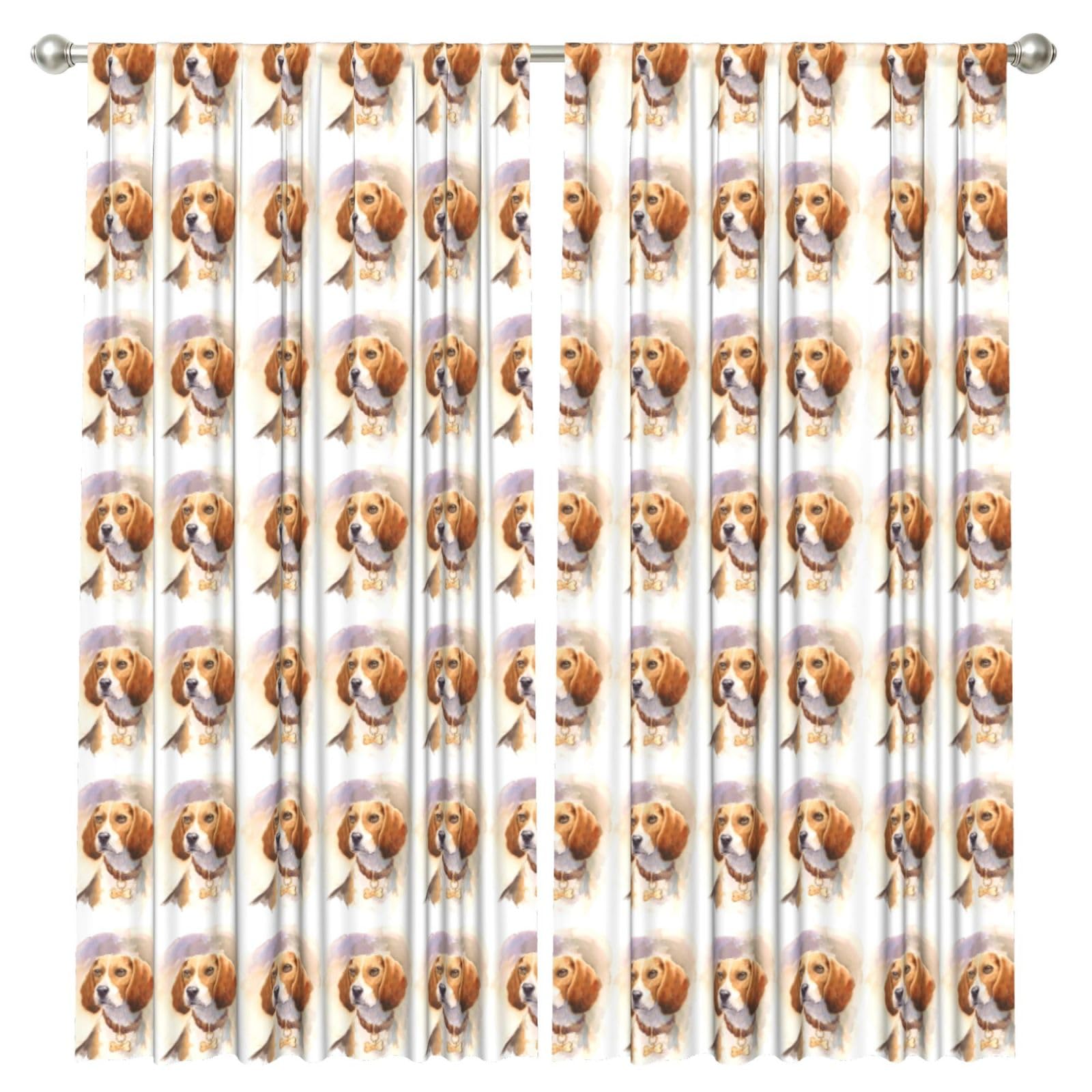 InOmak Watercolor Beagle Head, 2 Panels Window Curtains 52 x 84 Inch Blackout Curtains for Living Room Bedroom