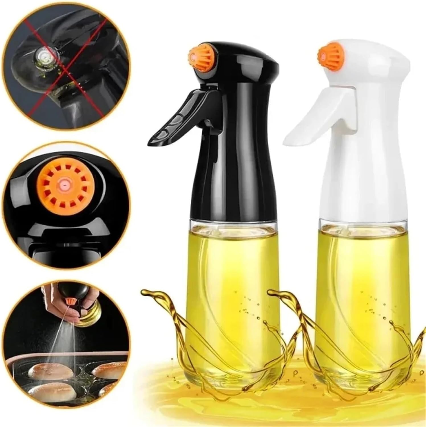 Oil Spray Bottle, 1/2PC Oil Sprayer Bottle Cooking Baking Vinegar Mist Empty Spray Dispenser For BBQ Picnic Tool,for Salad Making, Baking(Black 2PC)