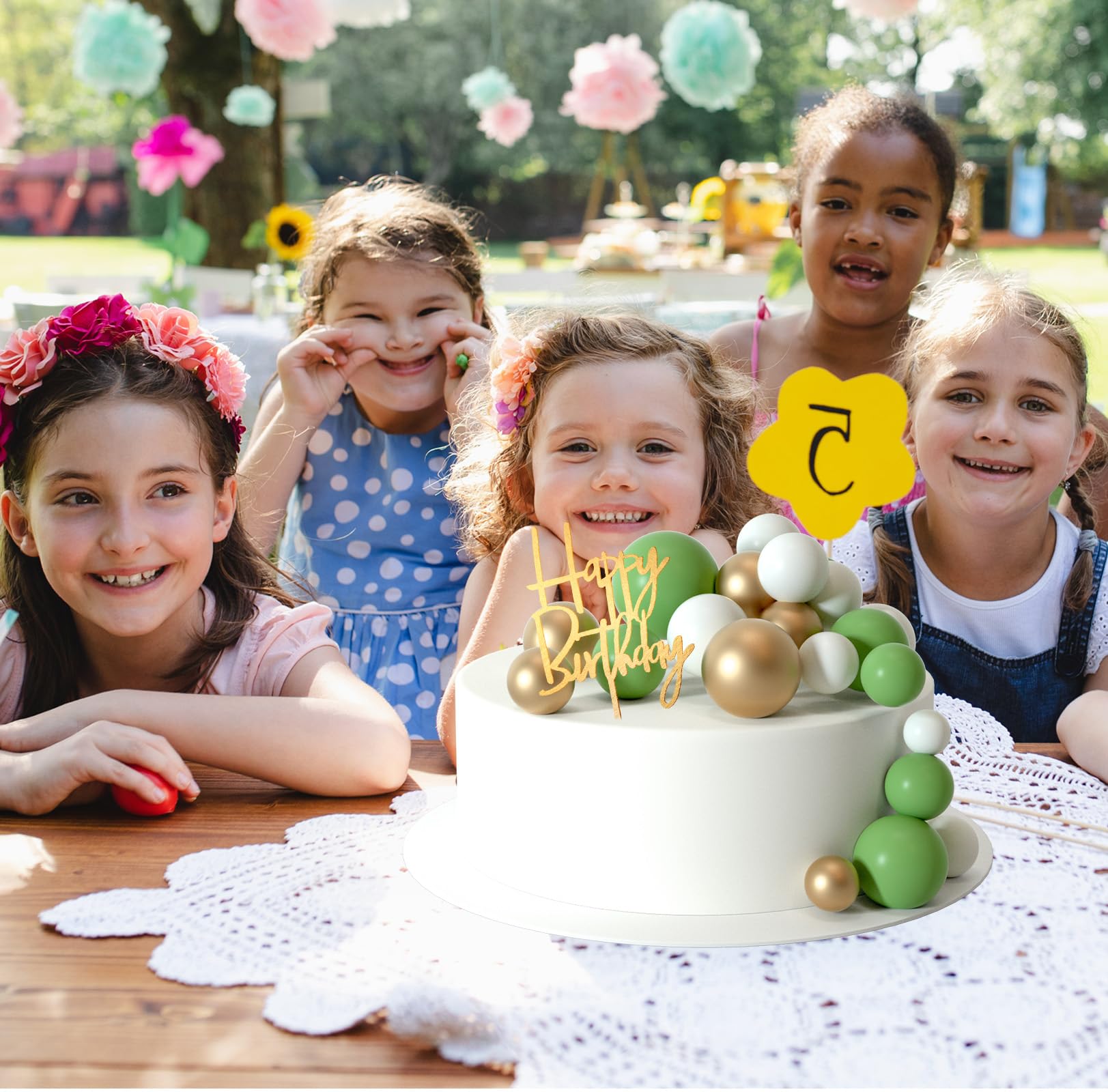 MIAHART Ball Cake Toppers Boho Grass Cake Topper Ball Cake Insert Decoration for Birthday Wedding Baby Shower Party Decorations Boho Themed Party Supplies53pcs - Image 4