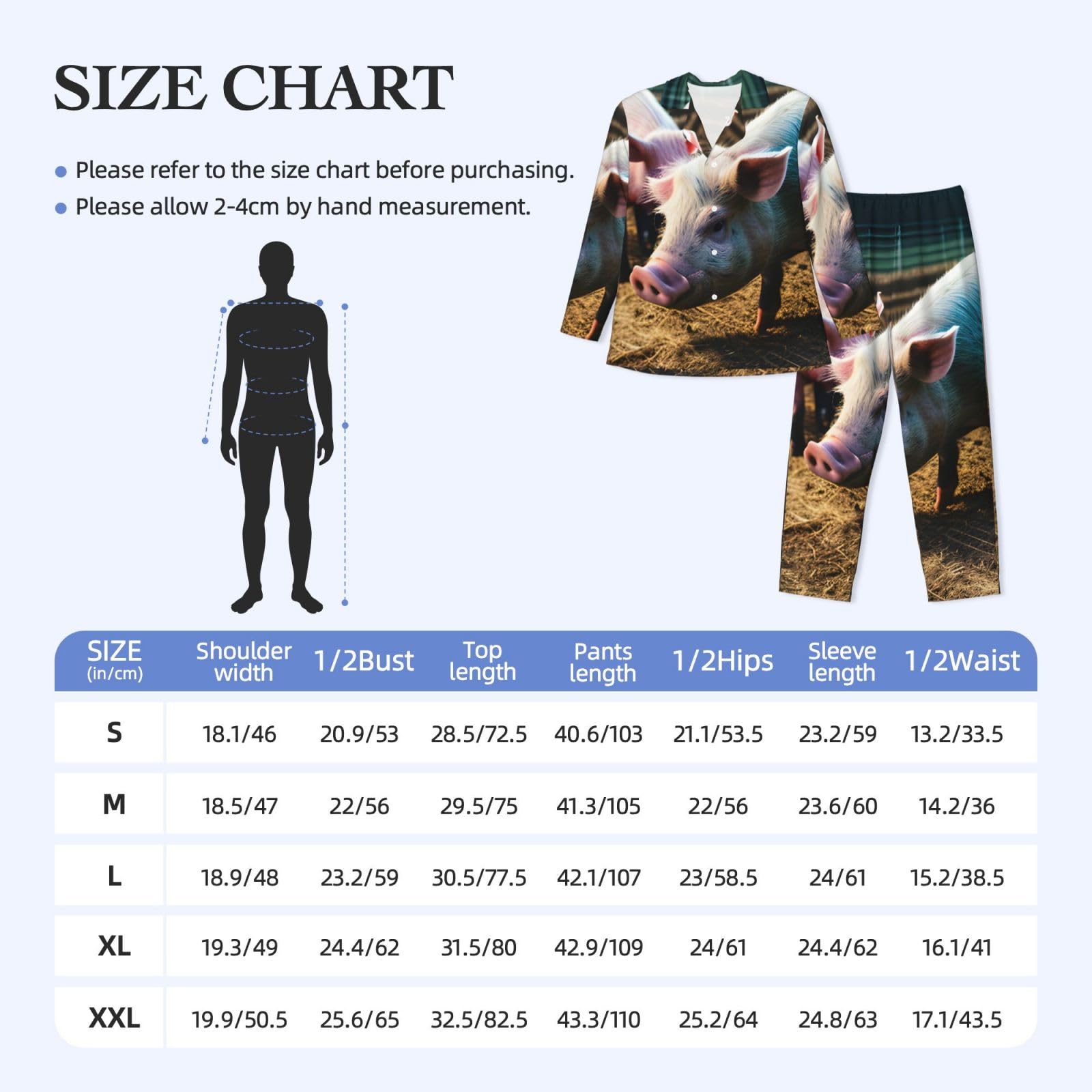 Pigs In Farm Print męska piżama z długim rękawem zestaw oddychająca przytulna odzież wypoczynkowa dwuczęściowa bielizna nocna wewnątrz