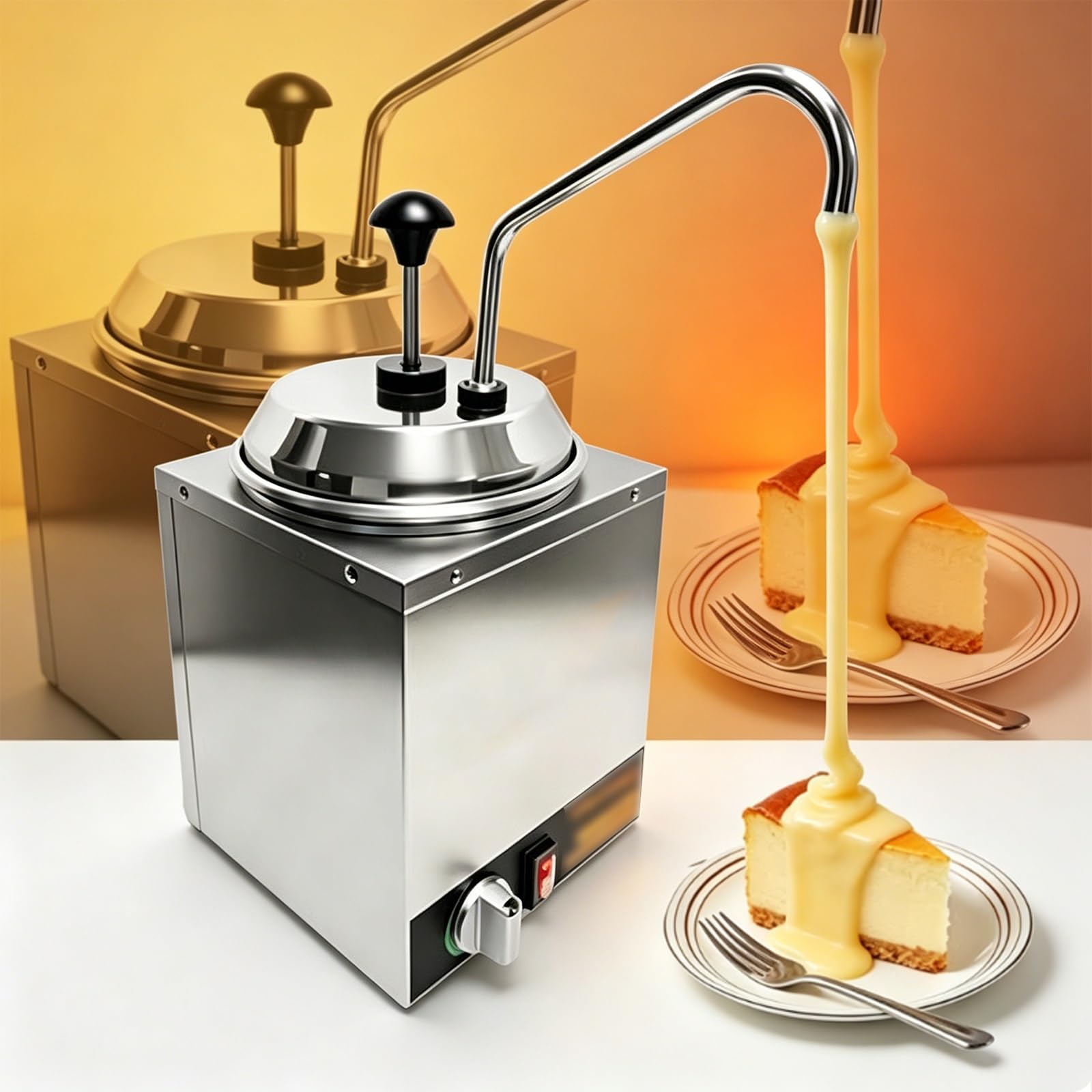 Dispensador Eléctrico Comercial de Calentador de Queso de Acero Inoxidable 304 de 2 Litros, con Bomba, Control Digital de Temperatura for Hot Fudge, Nacho, Mantequilla, Caramelo, Restaurante