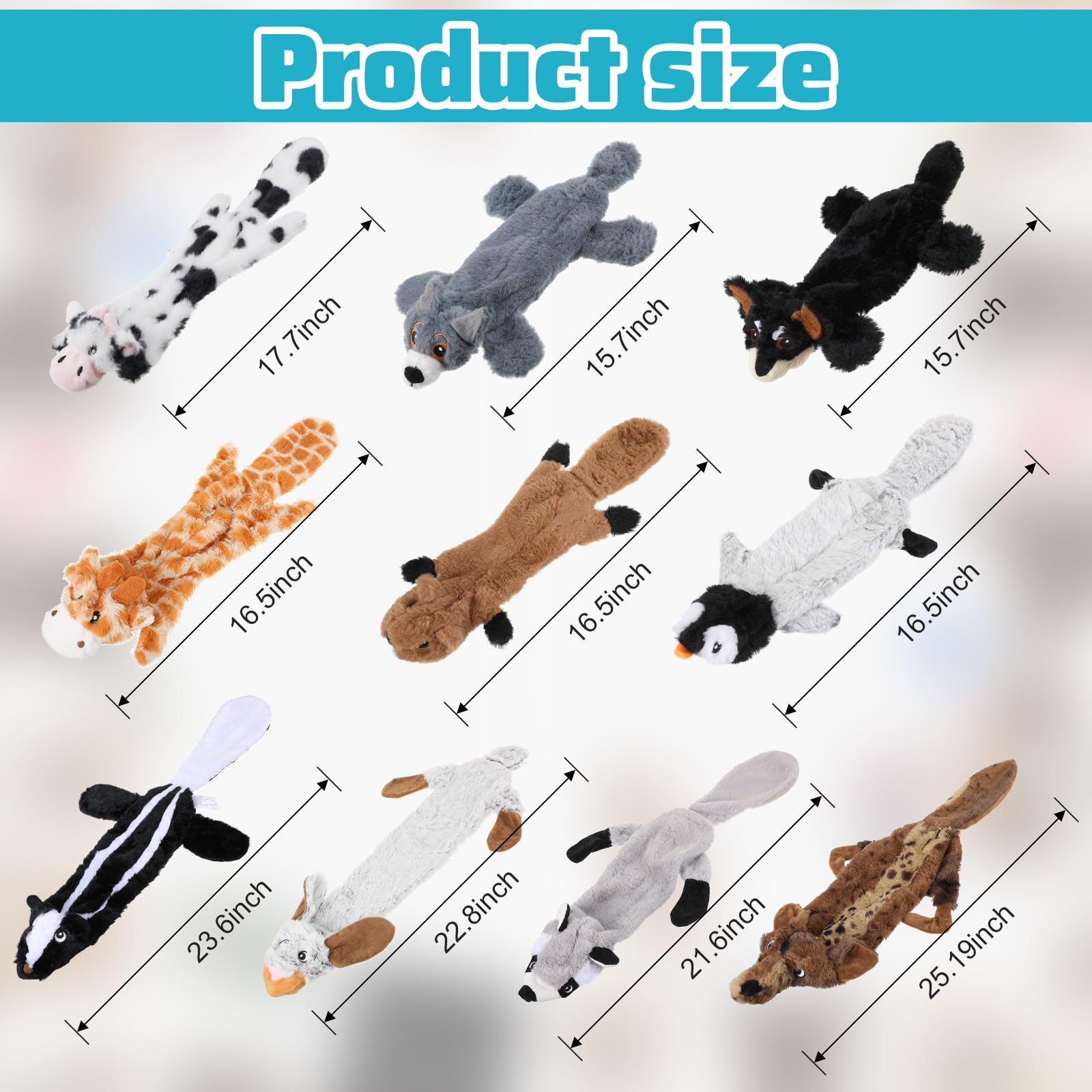 10 Stück Hundespielzeug, kein Füllen, quietschendes Hundespielzeug, Hundespielzeug für aggressive Kauer, Plüschzahnen, Hundespielzeug, Tiere, mittelgroße und große Haustiere, 10 Stile