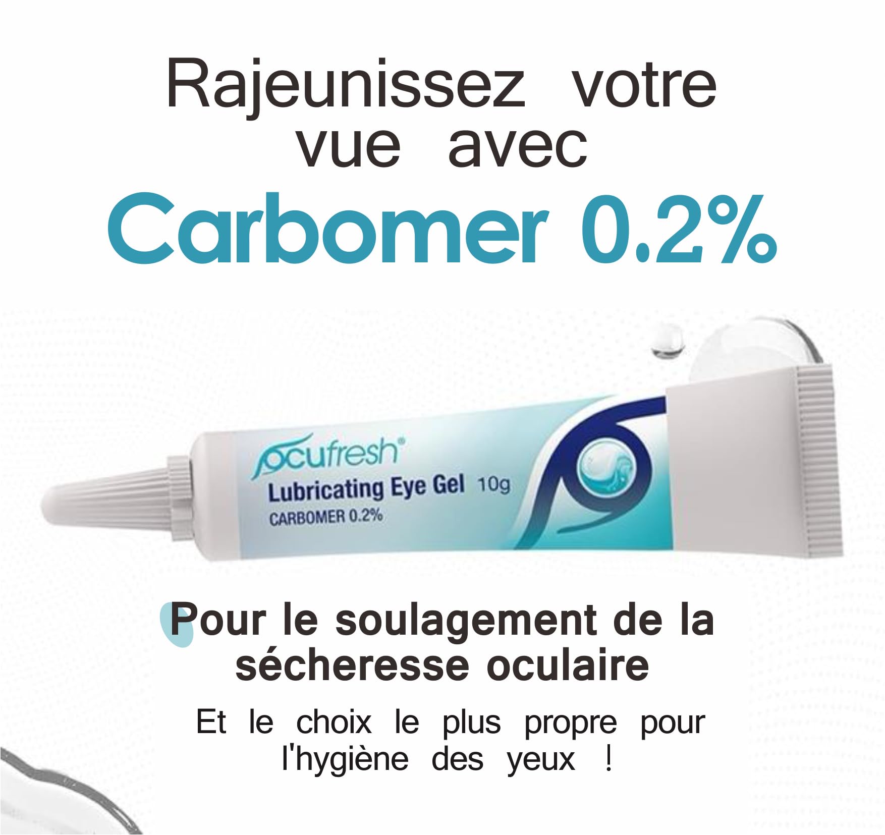 OCUFRESH CARBOMER 0,2% Gel Lubrifiant pour les Yeux | Gouttes de Gel Oculaire pour les Yeux Fatigués et Secs | Soulagement Nocturne