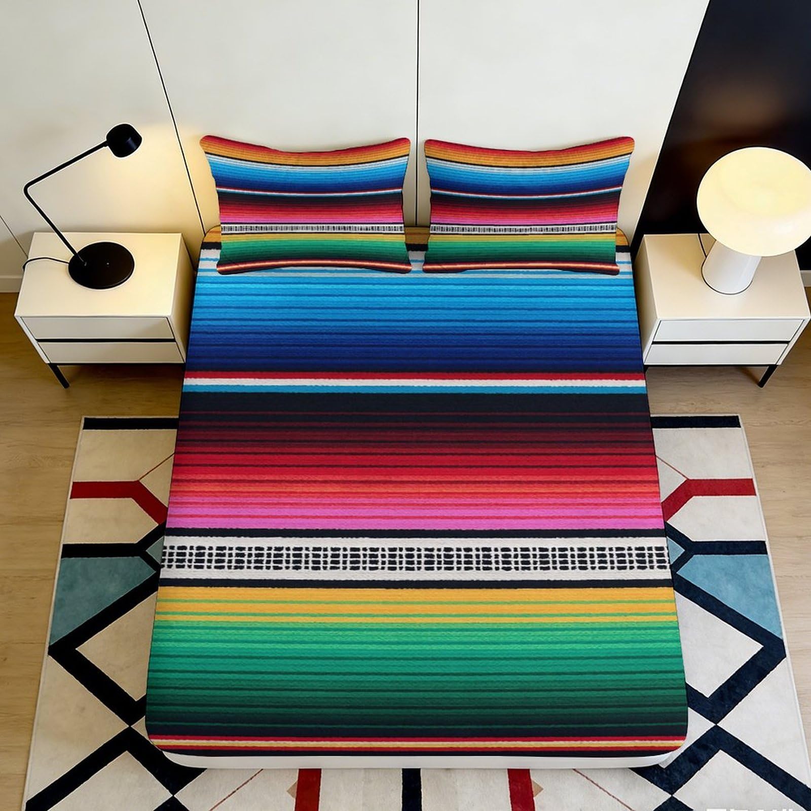 Jwndfkpvxzgl Style-7 3D Printed Mexican Rainbow Stripe Fitted Sheet Microfiber Soft Breathable Boho Aztec Mattress Cover Bedroom Decor 90X200x25cm