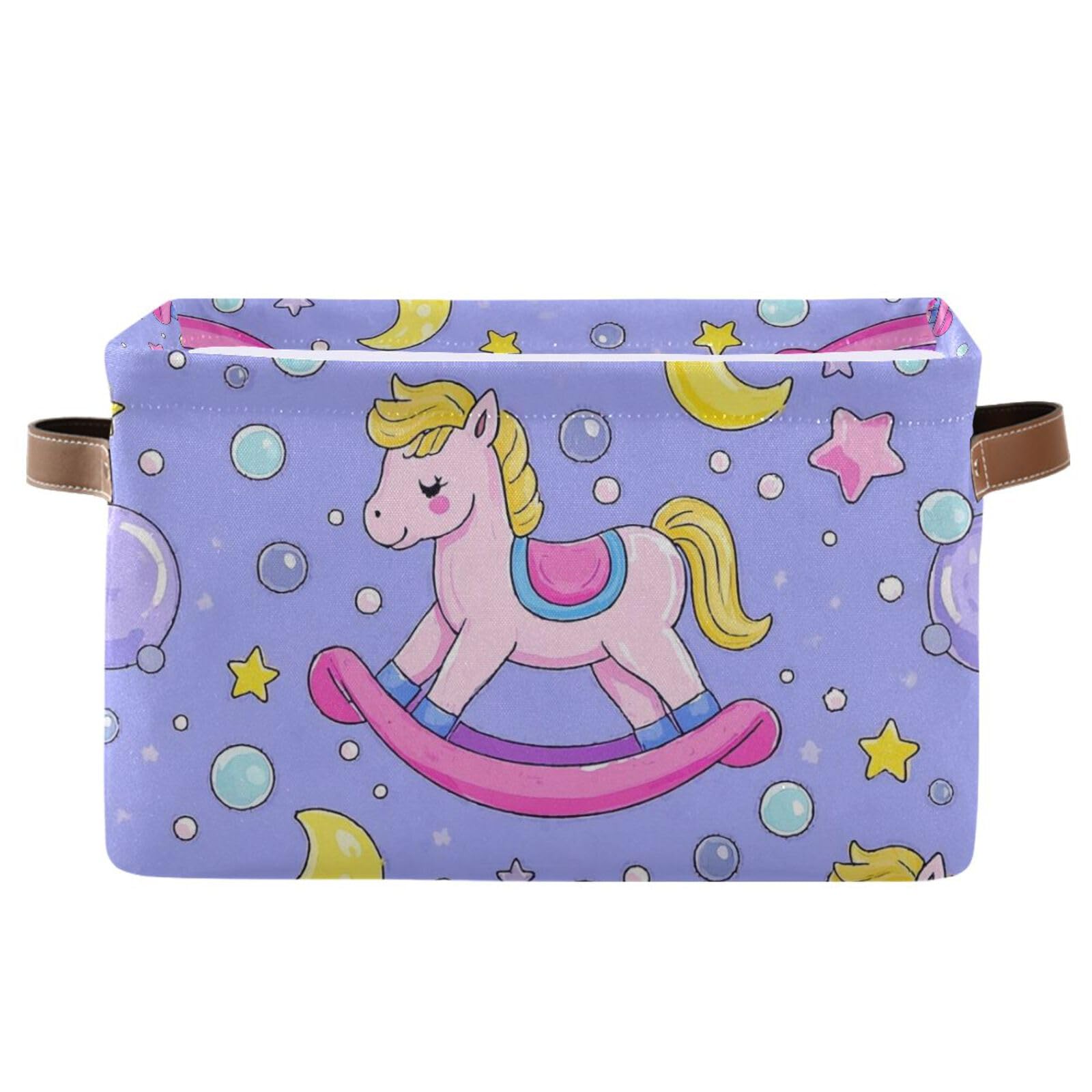 Panier de rangement pliable violet avec poignée motif cheval à bascule