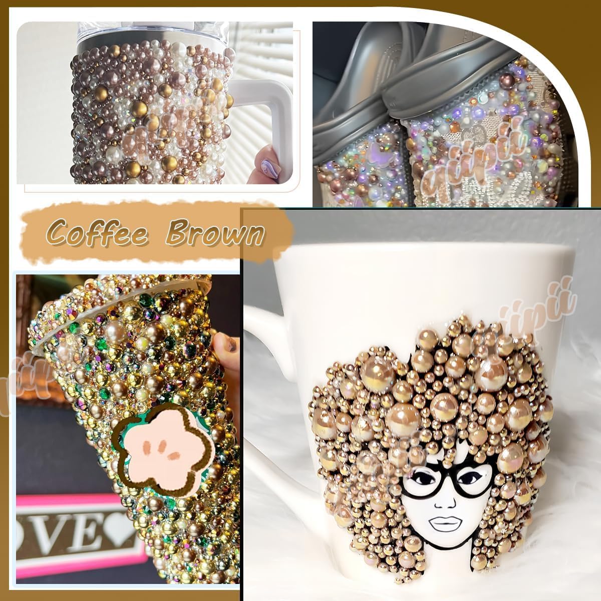 qiipii 7200PCS 3mm Small Light Coffee AB Half Round Pearls Gems for Crafts image 2