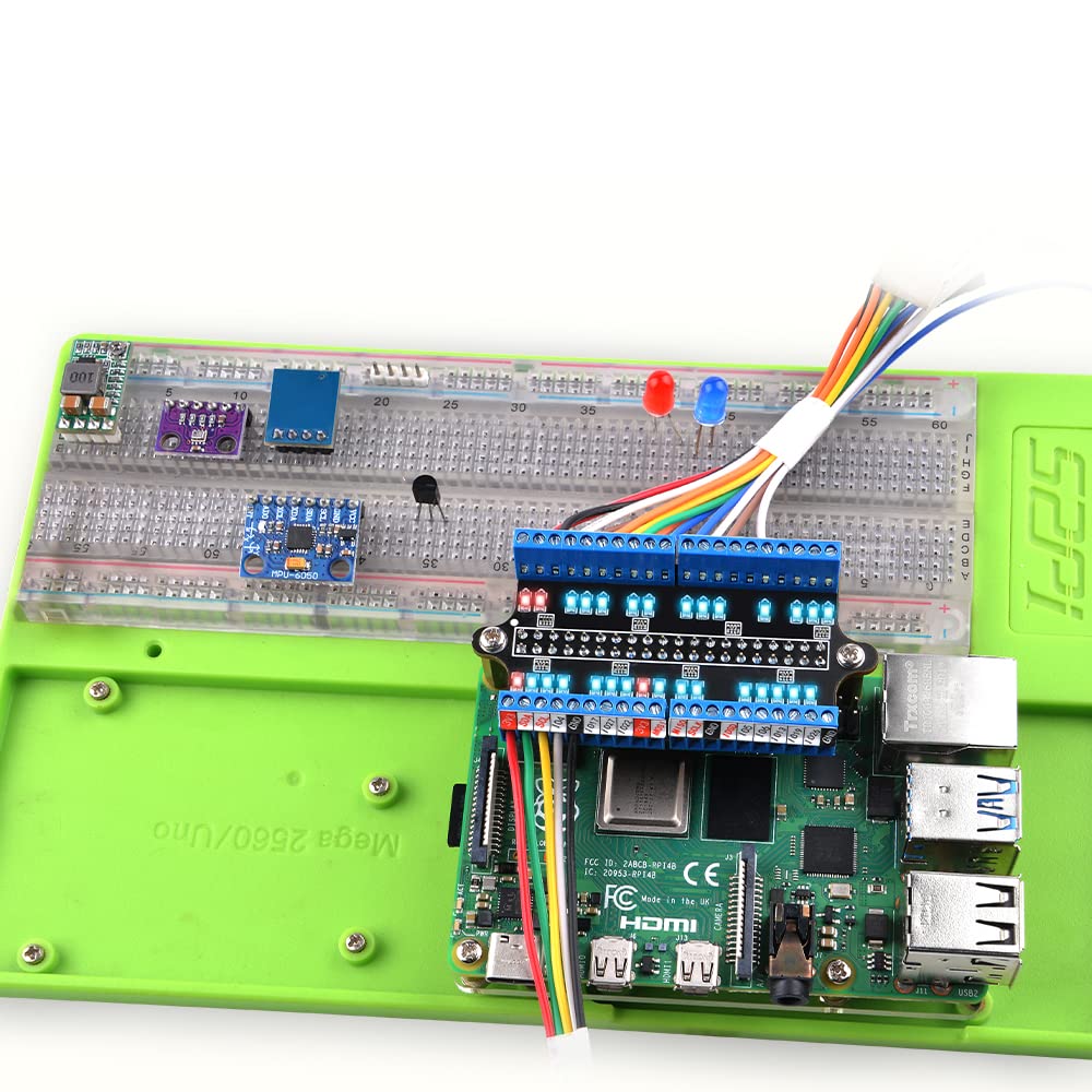 GPIO Terminal Block Breakout Board For Raspberry Pi - With Status LED For Pi 4B/3B+/Zero/Zero 2 W