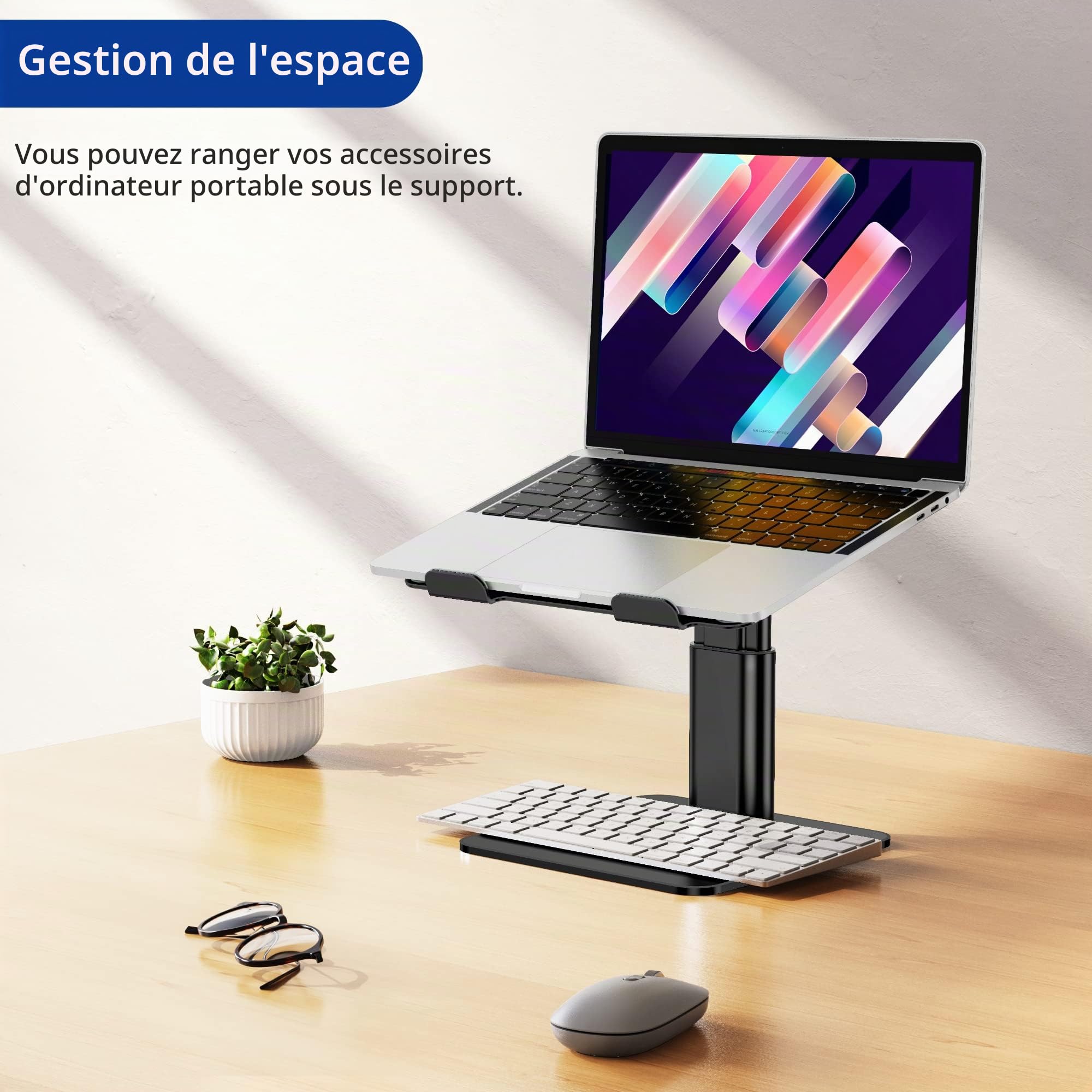 BESIGN LSX6N Support Ordinateur Portable Aluminium Ergonomique 10-15.6 Pouces Noir