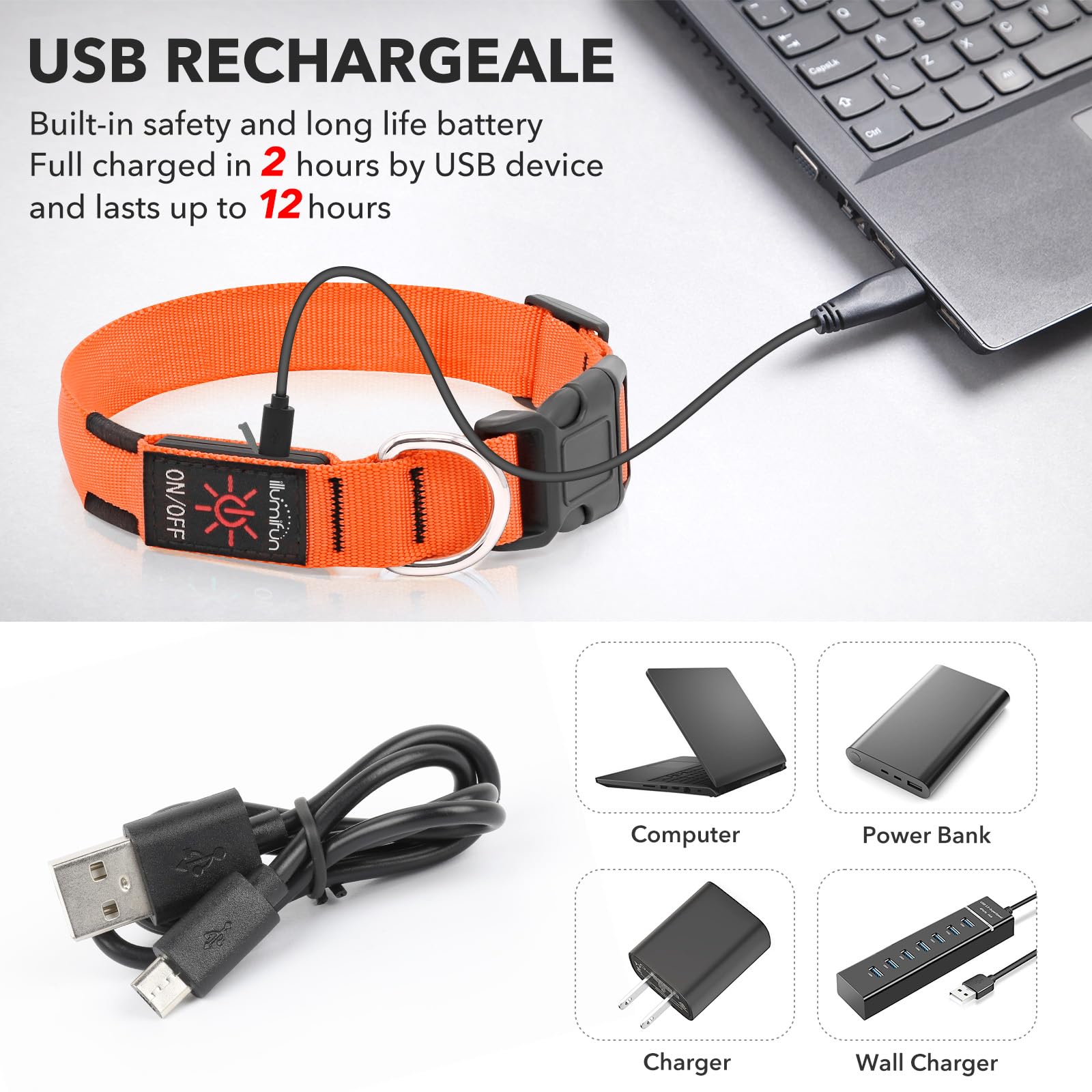 Illumifun LED Dog Collar, USB Rechargeable Light Up Dog Collar Glow in the Dark - Image 4