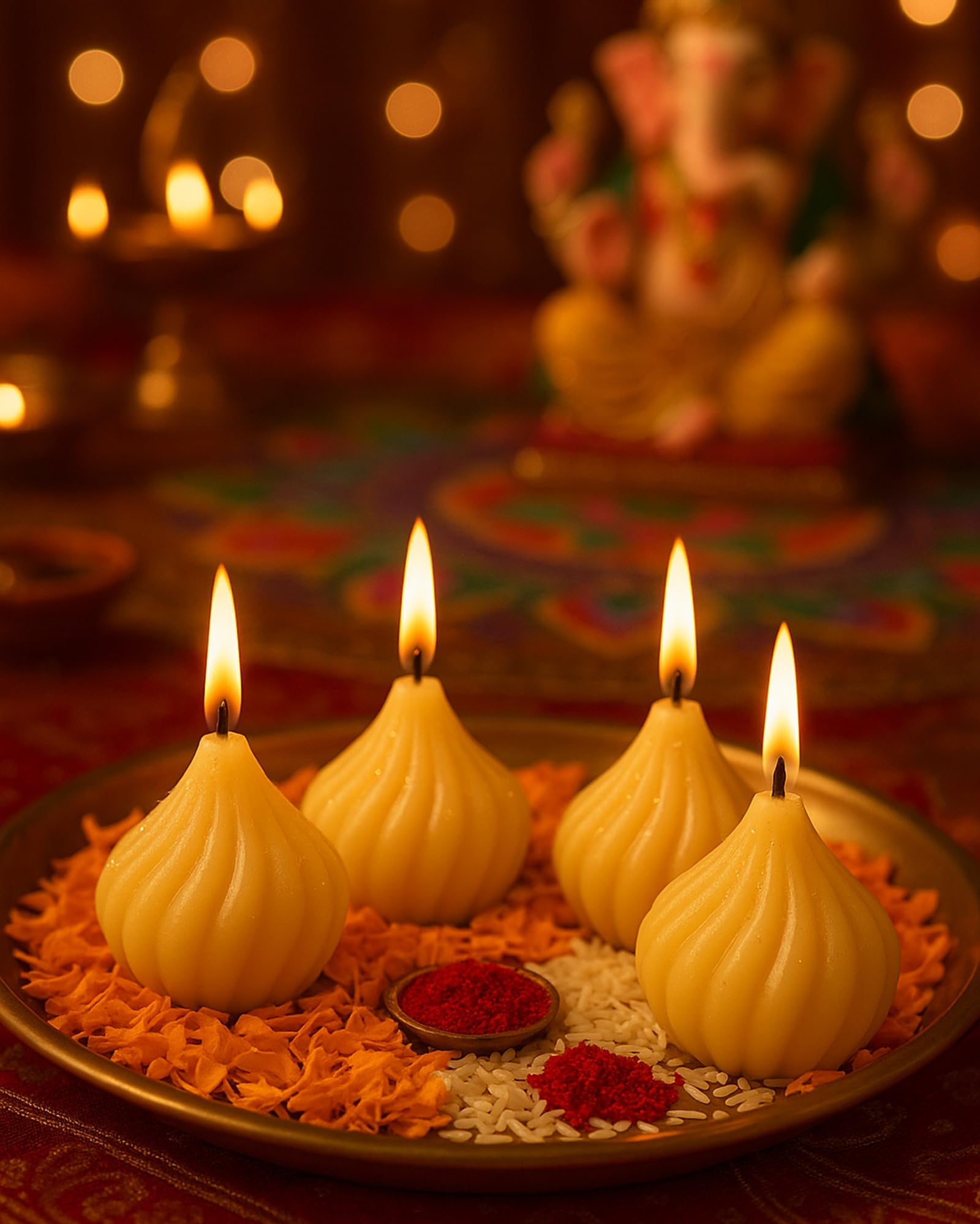 Homesake® Modak Shaped Scented Wax Candles, 4.5 cm Height, Scented Candle Wax, Set of 4, Yellow | Diwali Gifts for Family and Friends | Festive Decor | Diwali Decoration for Home