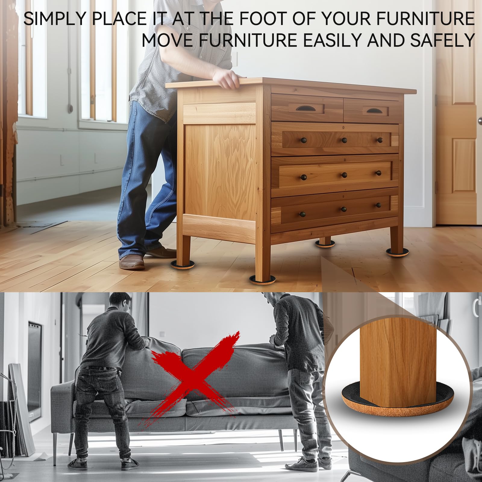 Felt Furniture Sliders for Hardwood Floors YSD 12 PCS 3”, Furniture Slider with Unique Design - Image 3