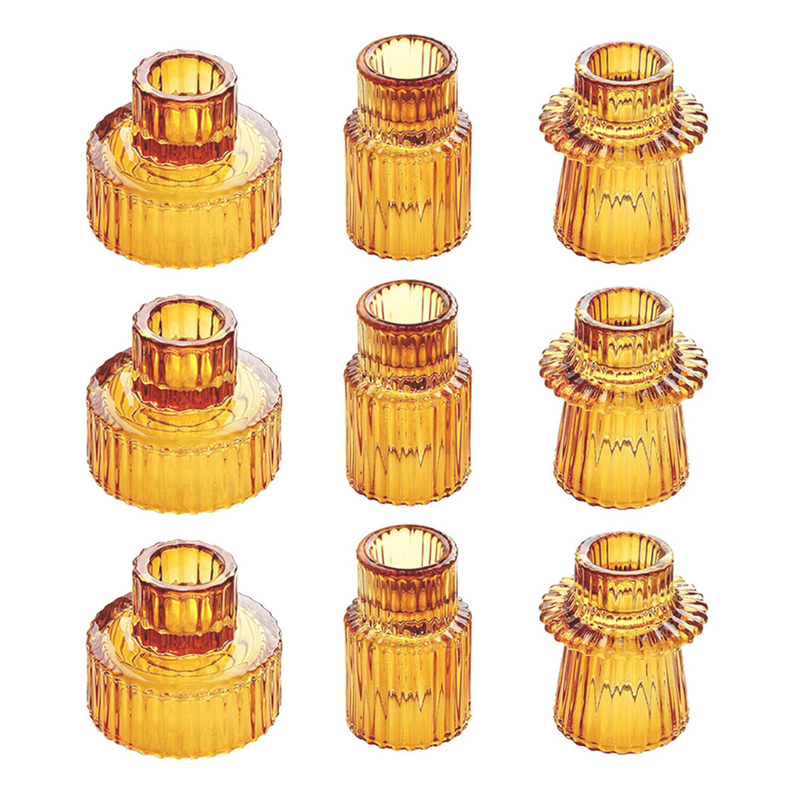 9Pack Glass Candlestick Holders Clear Taper for Candlesticks, Candleholder Small Centerpiece for Wedding Clear Tapered