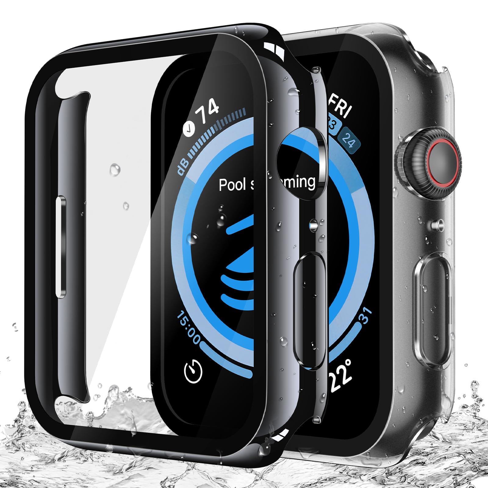 Misxi [2 Pack] Waterproof Hard Case with Tempered Glass Compatible with Apple Watch SE 3 (2025) SE 2 SE Series 6 Series 5 Series 4 44mm, Cover for