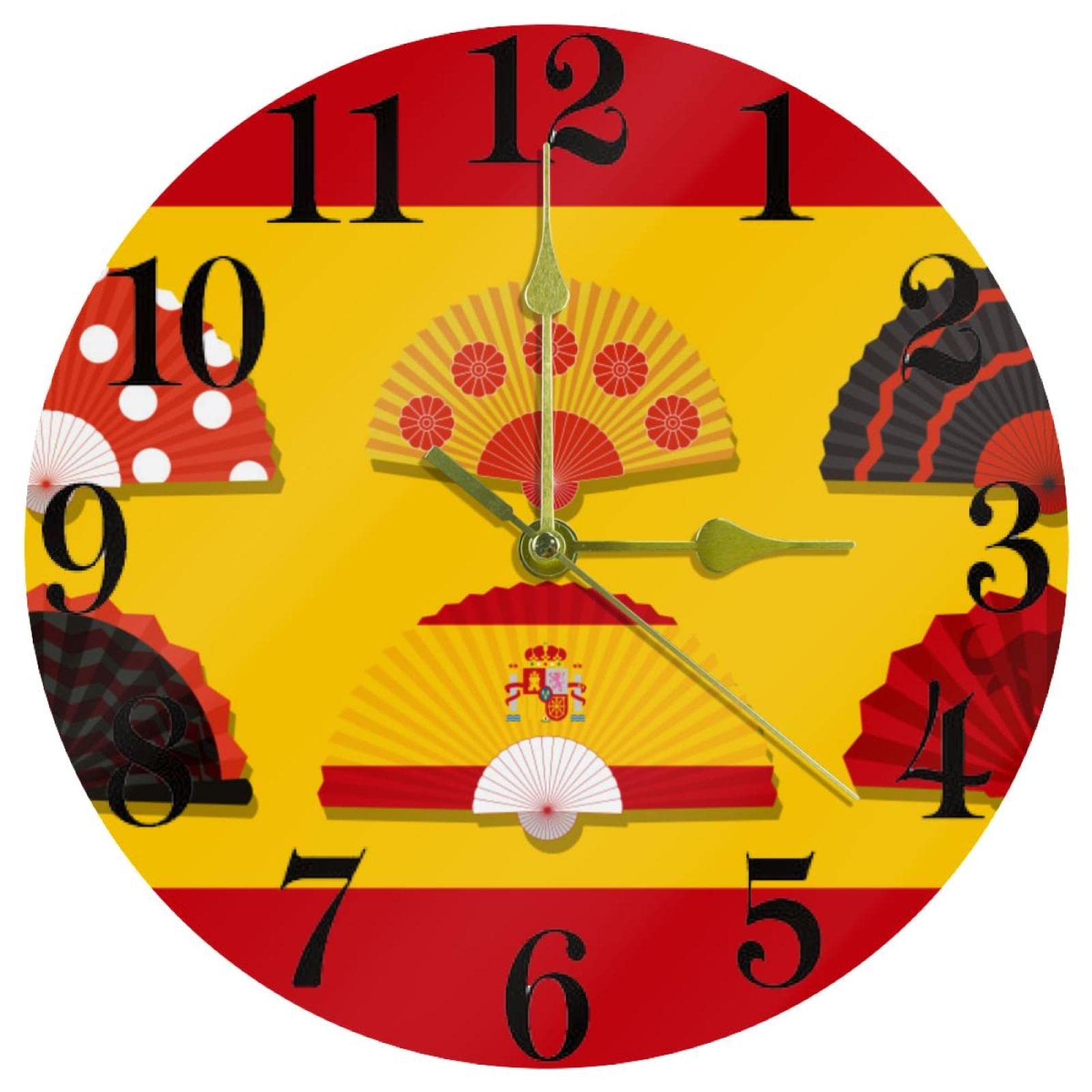 Horloge murale ronde traditionnelle pour cuisine et salon style éventail espagnol