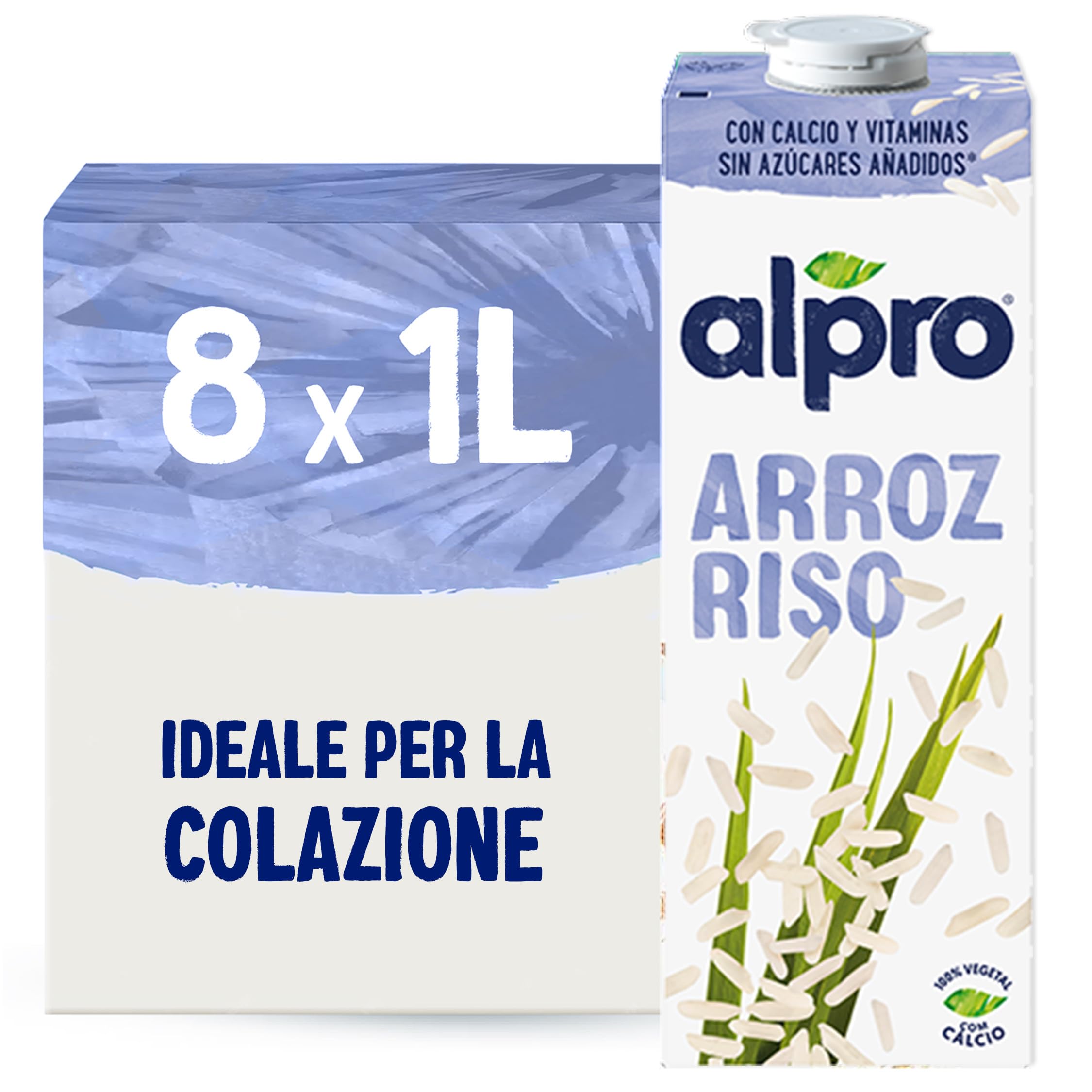ALPRO CLASSICO, Bevanda al RISO, Naturalmente Senza Lattosio, Senza Glutine, Fonte di Calcio e Vitamine B12 e D2 - 8 Confezioni da 1 Litro
