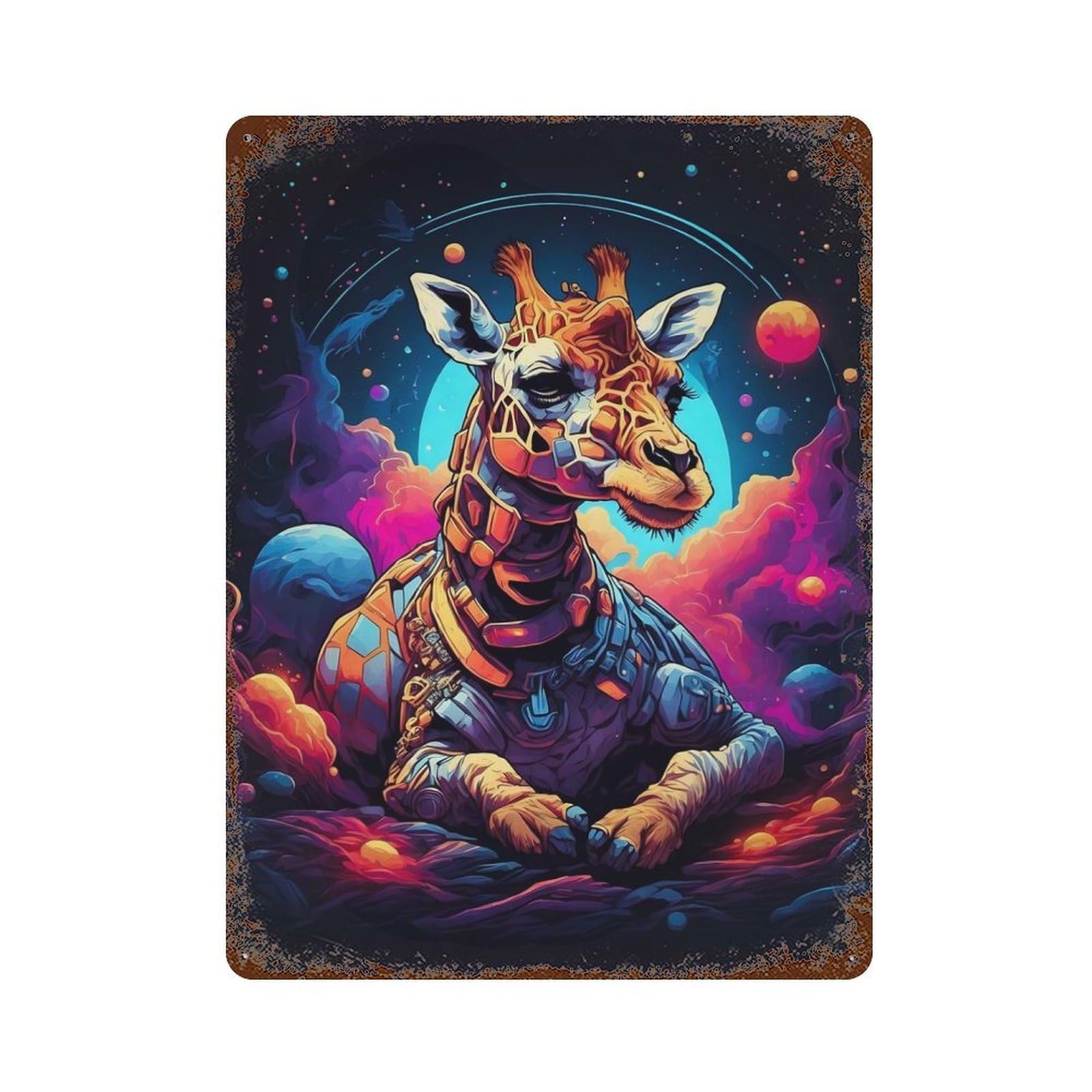 Giraffe Colorful Cosmic 15.7"x11.8" Retro Metal Sign, Industrial Home Decor for Office, Studio And Wall Decor