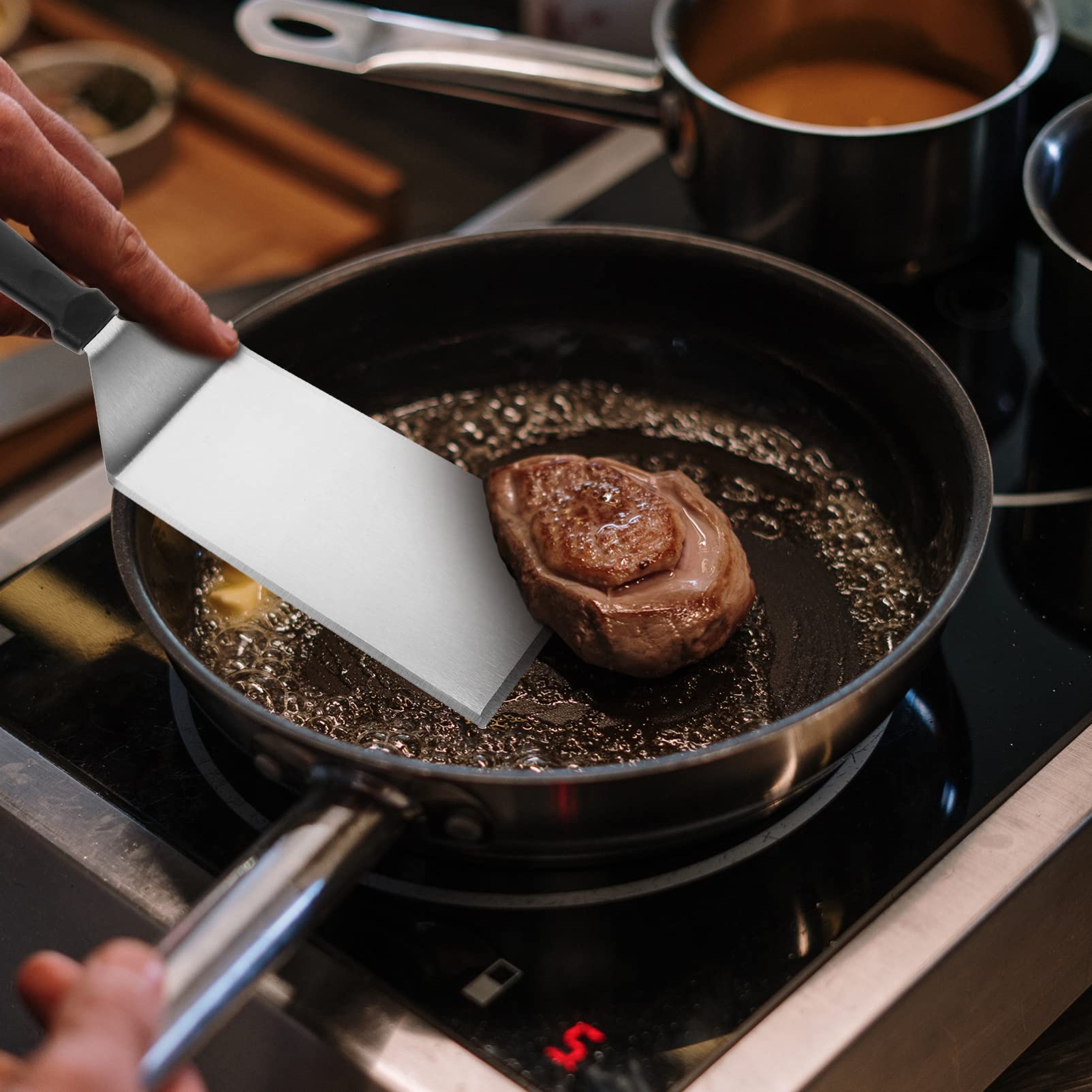 Alipis Facili da Pulire Set di 3 Spatole in Acciaio Inossidabile per Cucina Manico in Plastica Pp per Friggere e Barbecue in Casa