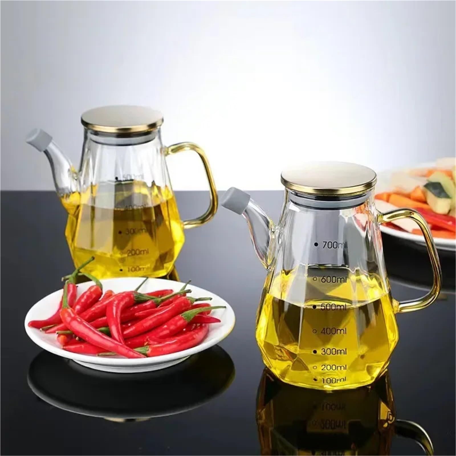 Aceitera Recipientes de vidrio for aceite a prueba de fugas con recipiente for almacenar salsa de soja, vinagre y condimentos. para la Cocina(700ml)