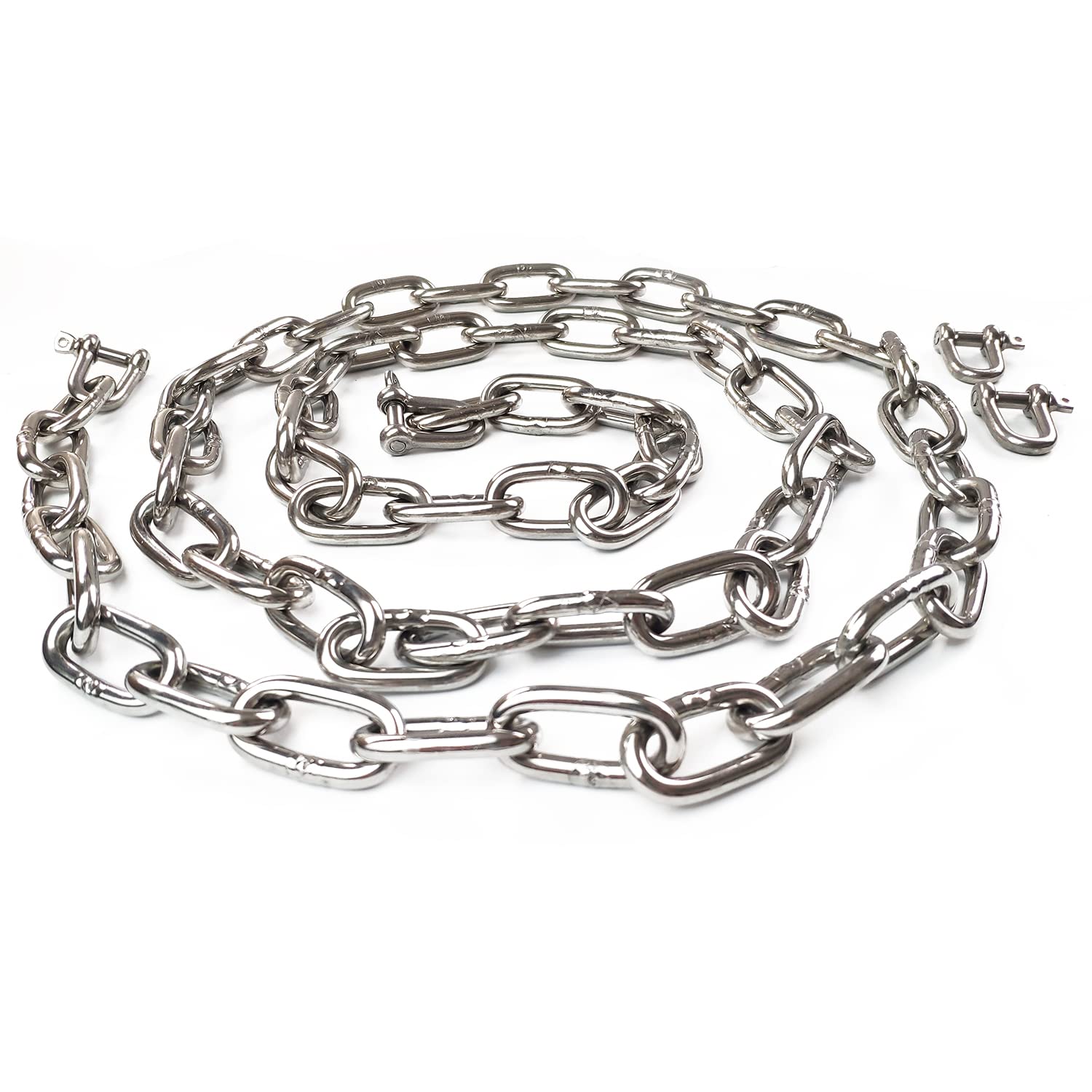 1/4 inch (6mm) -6.5ft(Length) Stainless Steel 304 Chain,Metal Chain Utility Chain Heavy Duty Chain for Guardrail, Swing, Lifting, Trailer,Pet,Hanging Clothes with 2 Shackles