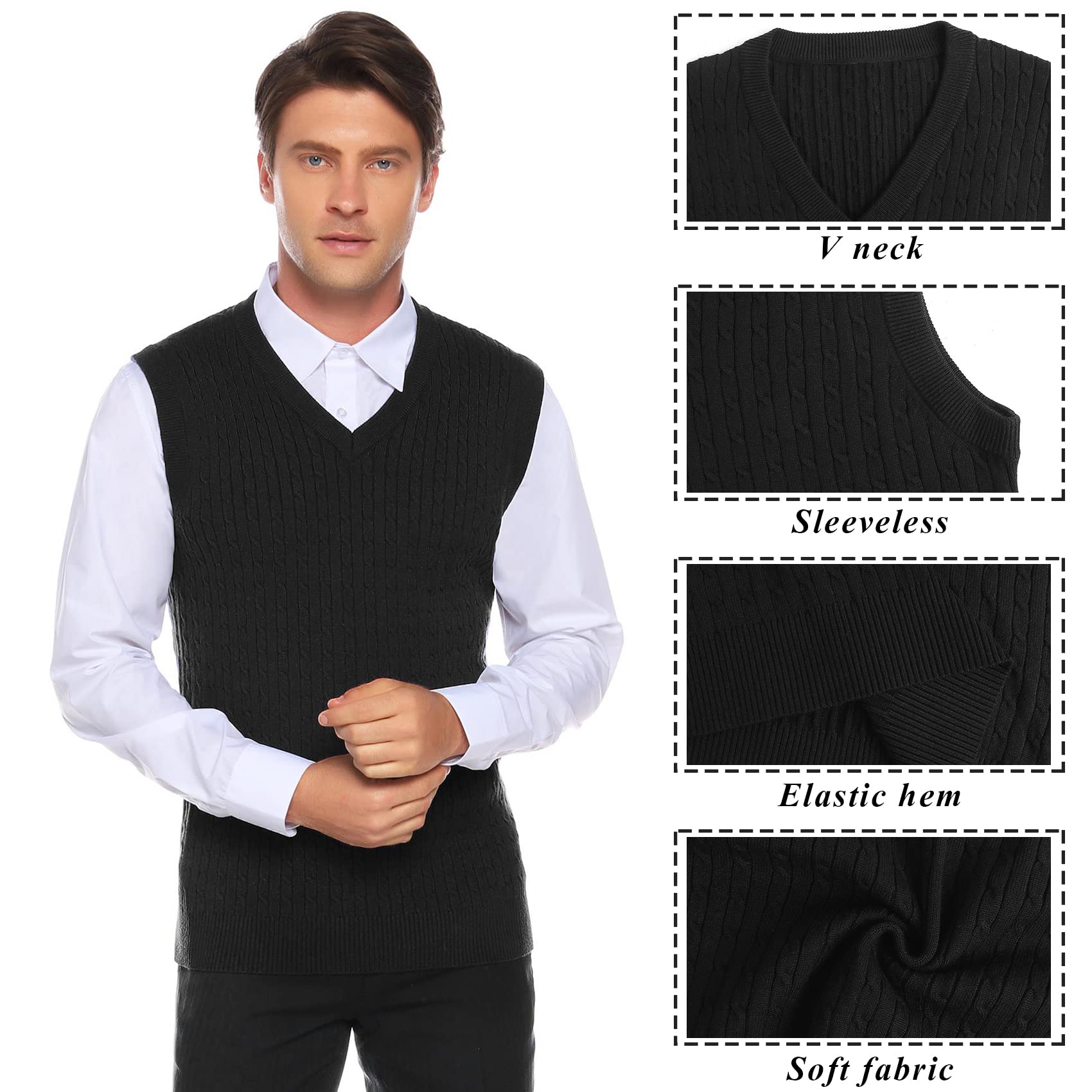 Sykooria Gilet Maglione da Uomo con Scollo V Maglioncino Smanicato Senza Maniche Pullover Gilet Cotone in Maglia Invernale Maglioni e Cardigan da Uomo Casual