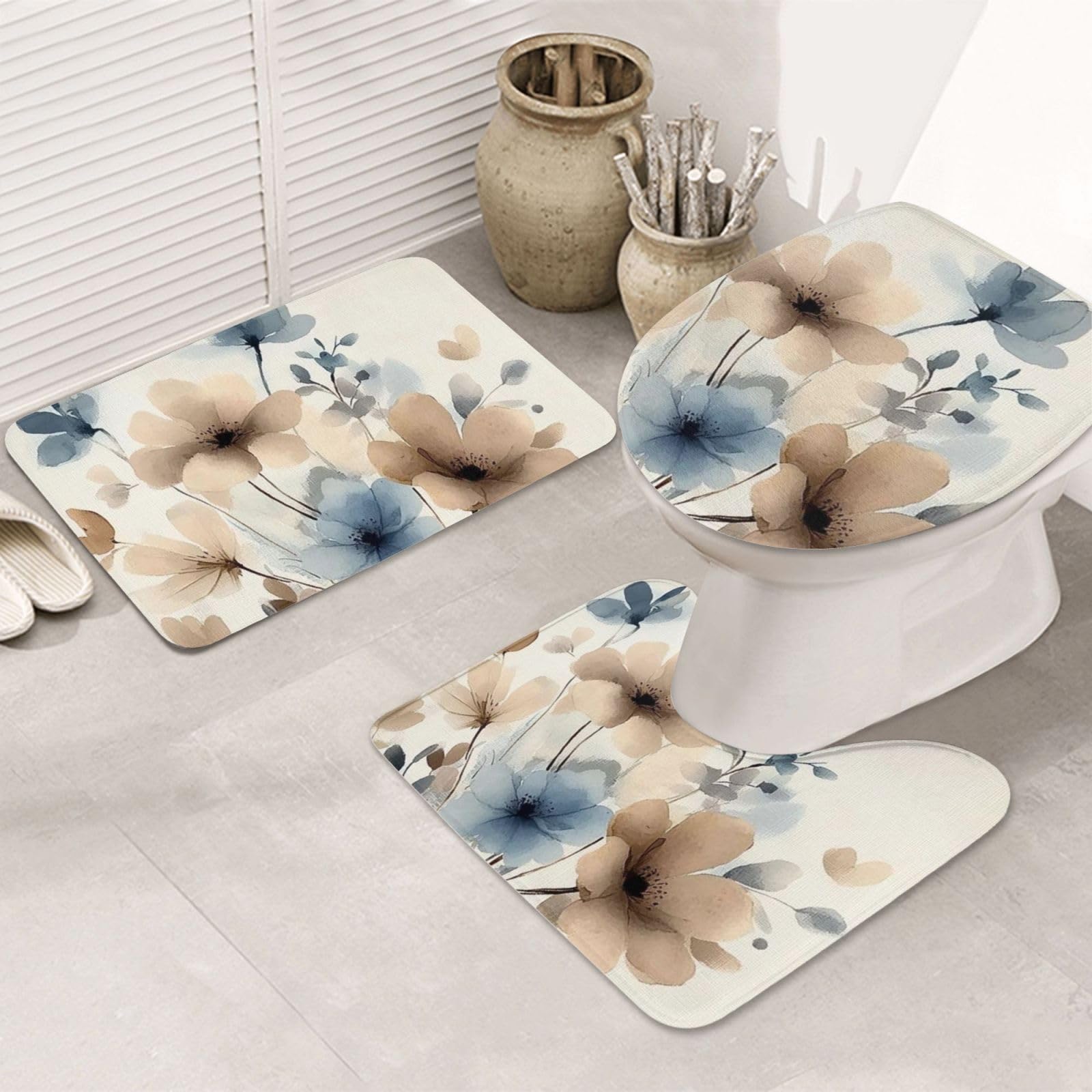 Funda para asiento de inodoro y alfombrilla de baño coordinada para suelos secos
