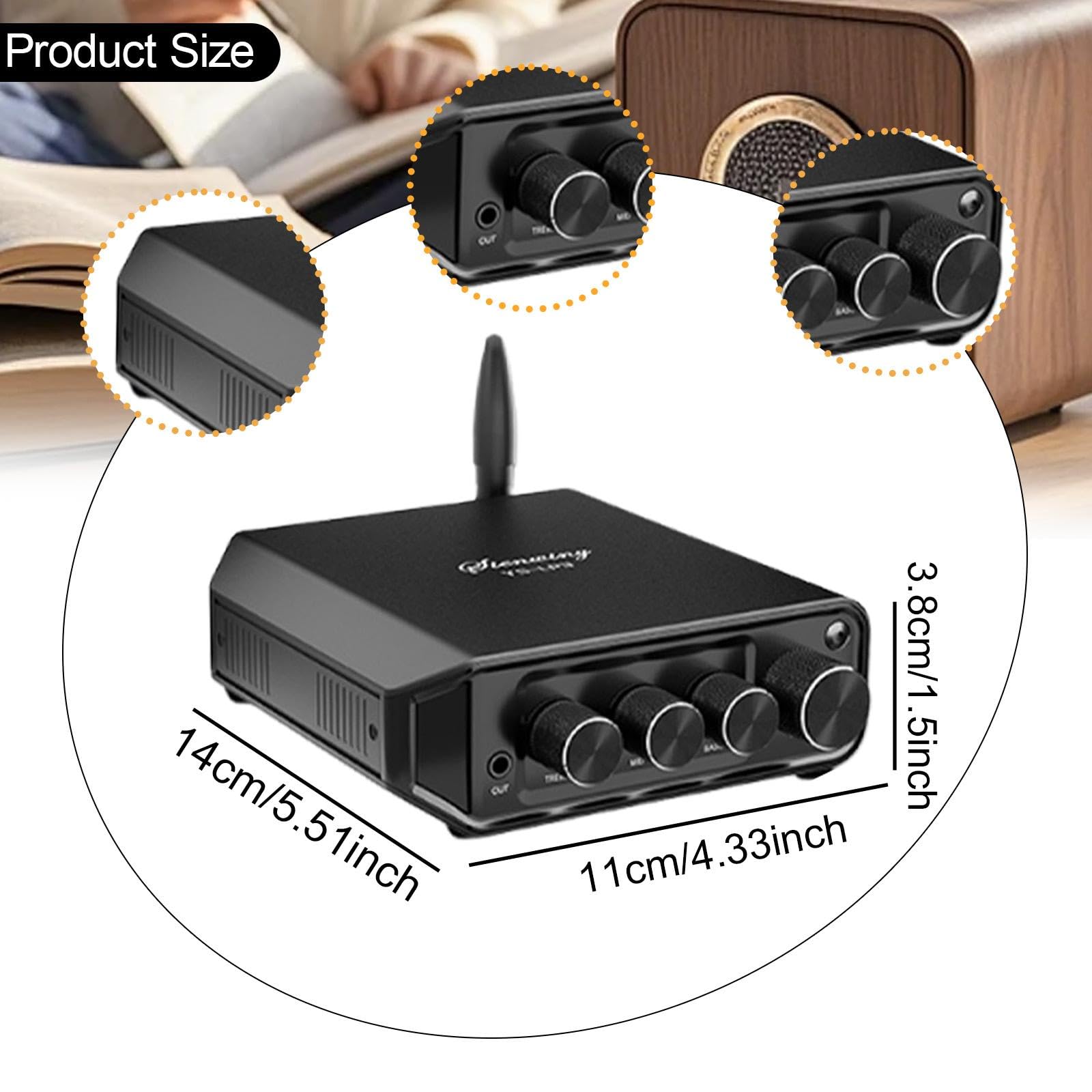 Amplificatore di Potenza, Amplificatore Stereo, Ingresso USB AUX, Audio ad Alta fedeltà di Classe D a Due canali per Home Theater