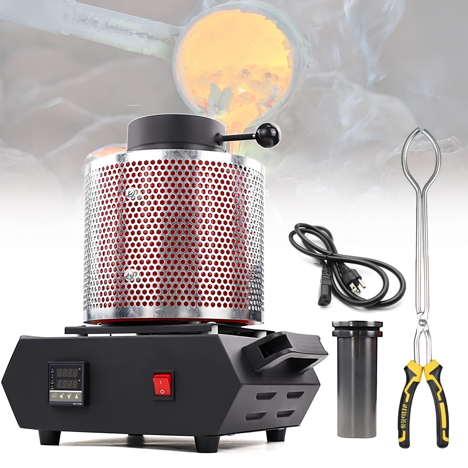YXFAZPP Gold Melting Furnace,1750W 2000F Digital Electric Melting Furnace with Graphite Crucible for Melt Scrap,Refining Casting Furnace (3kg 220V)