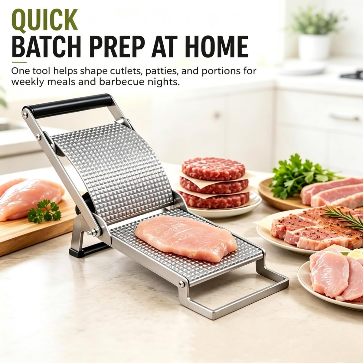 Schnitzel Press Machine, Stainless Steel Manual Meat Tenderizer, Clamp-on Meat Tenderizer, Chicken Cutlet Flattener, Patty Maker for Beef Pork Chicken Steak Kitchen Gadget, Press Tool